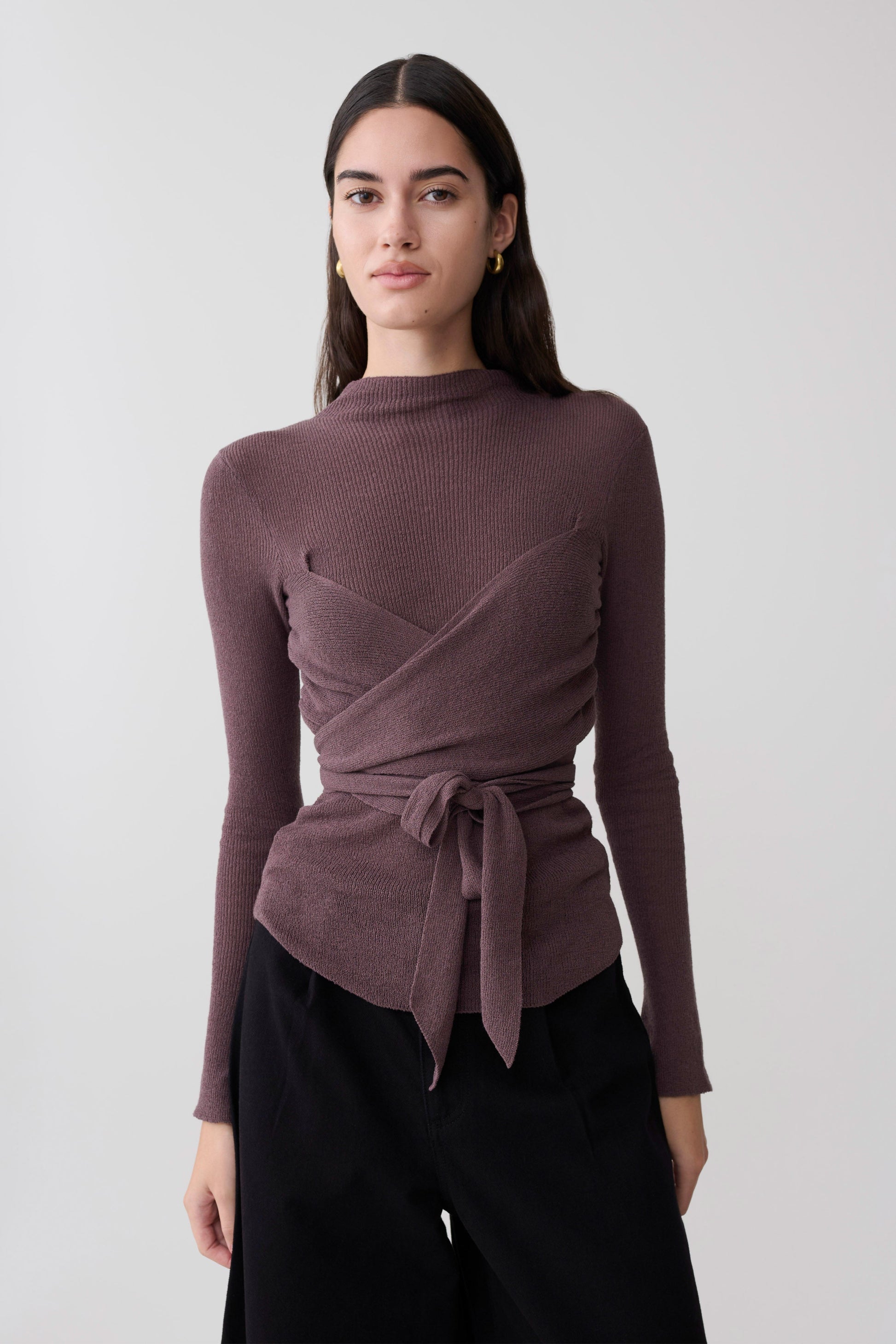 Lawson Wrap Knit Long Sleeve Top - Peppercorn #2