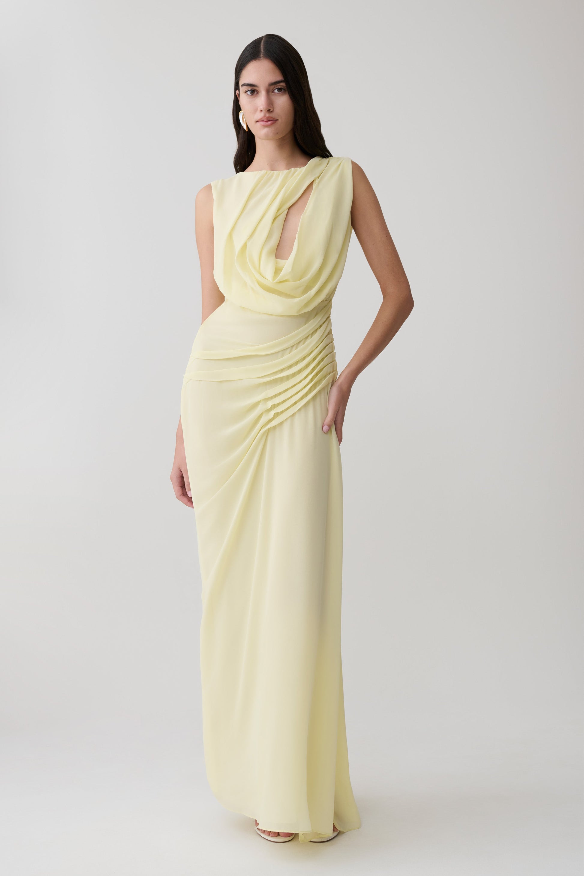 Oria Chiffon Maxi Dress / Pastel Lemon | MESHKI