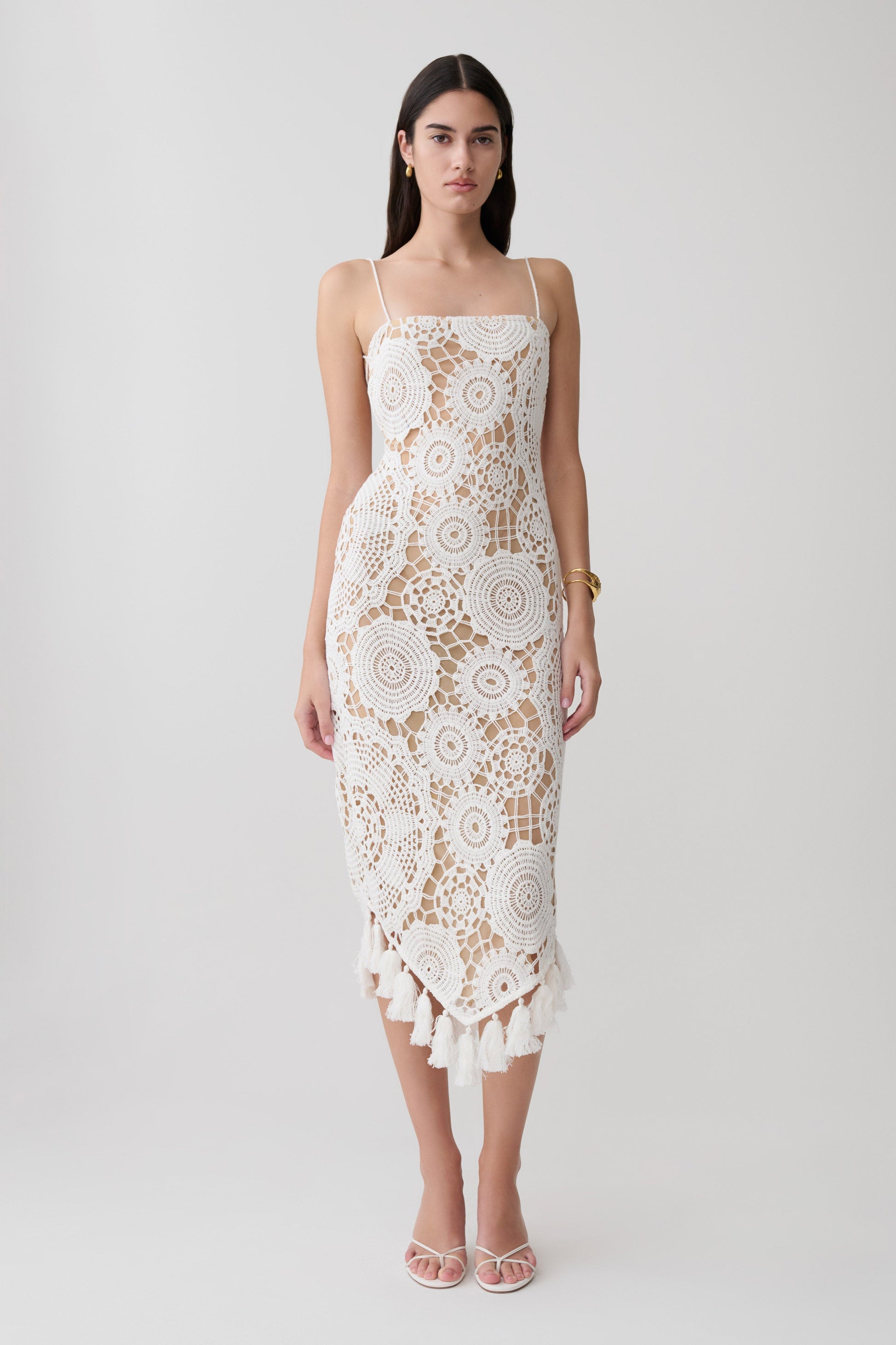 Delta Crochet Halter Midi Dress / White | MESHKI