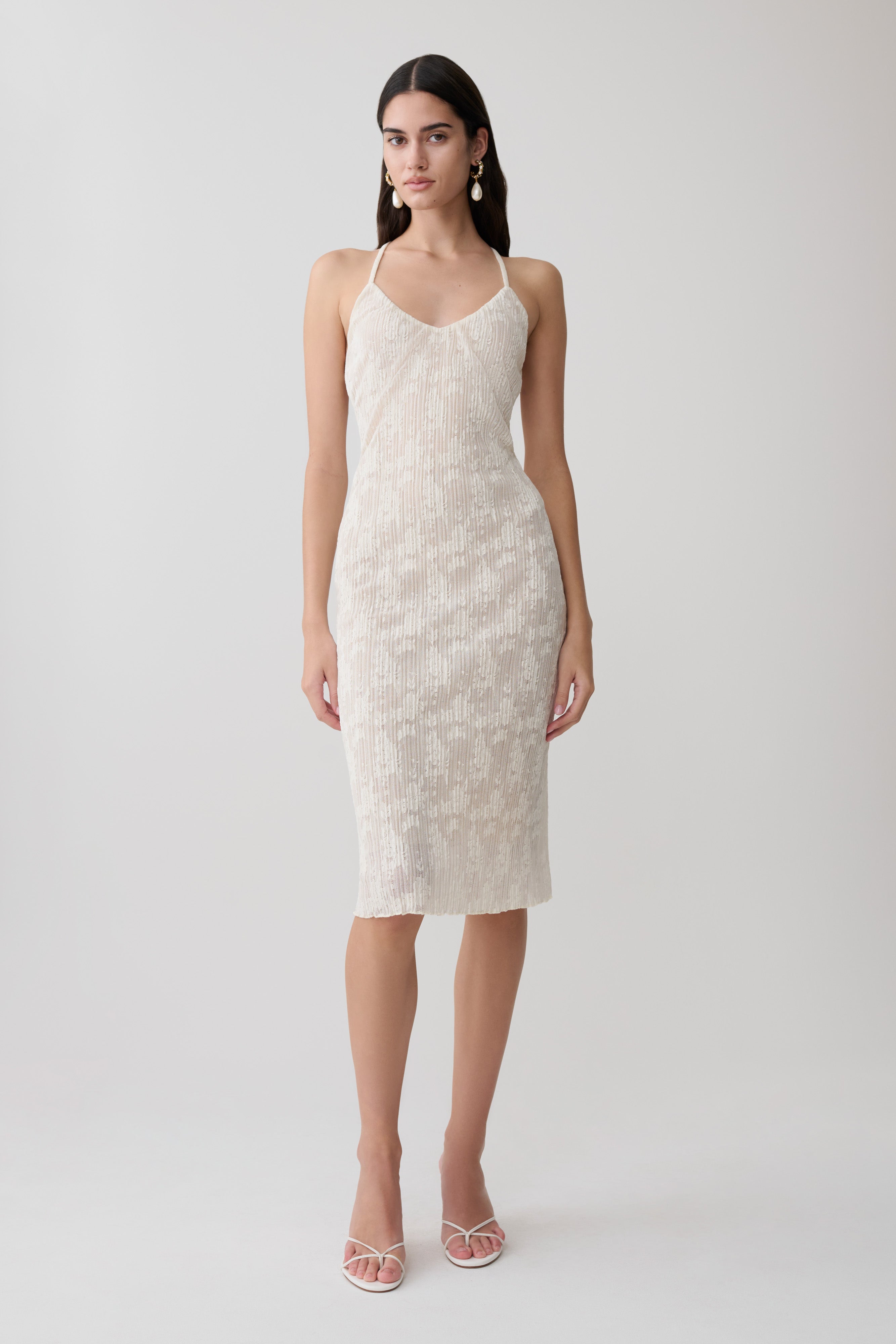 Ambrose Lace Midi Dress - Ivory | MESHKI US