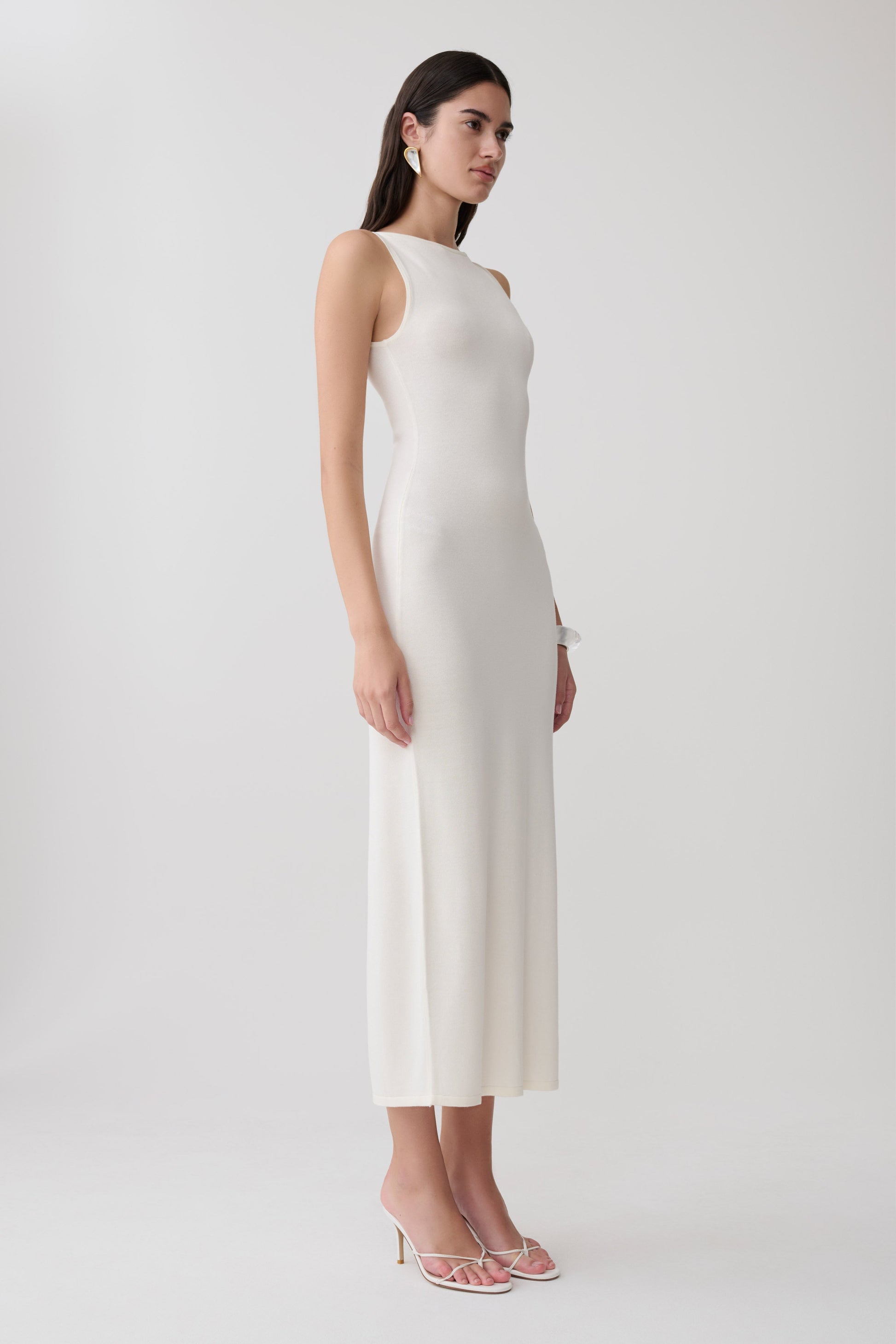 Boston Boat Neck Sleeveless Midi Dress / Ivory | MESHKI Boston Boat Neck Sleeveless Midi Dress / Ivory | MESHKI