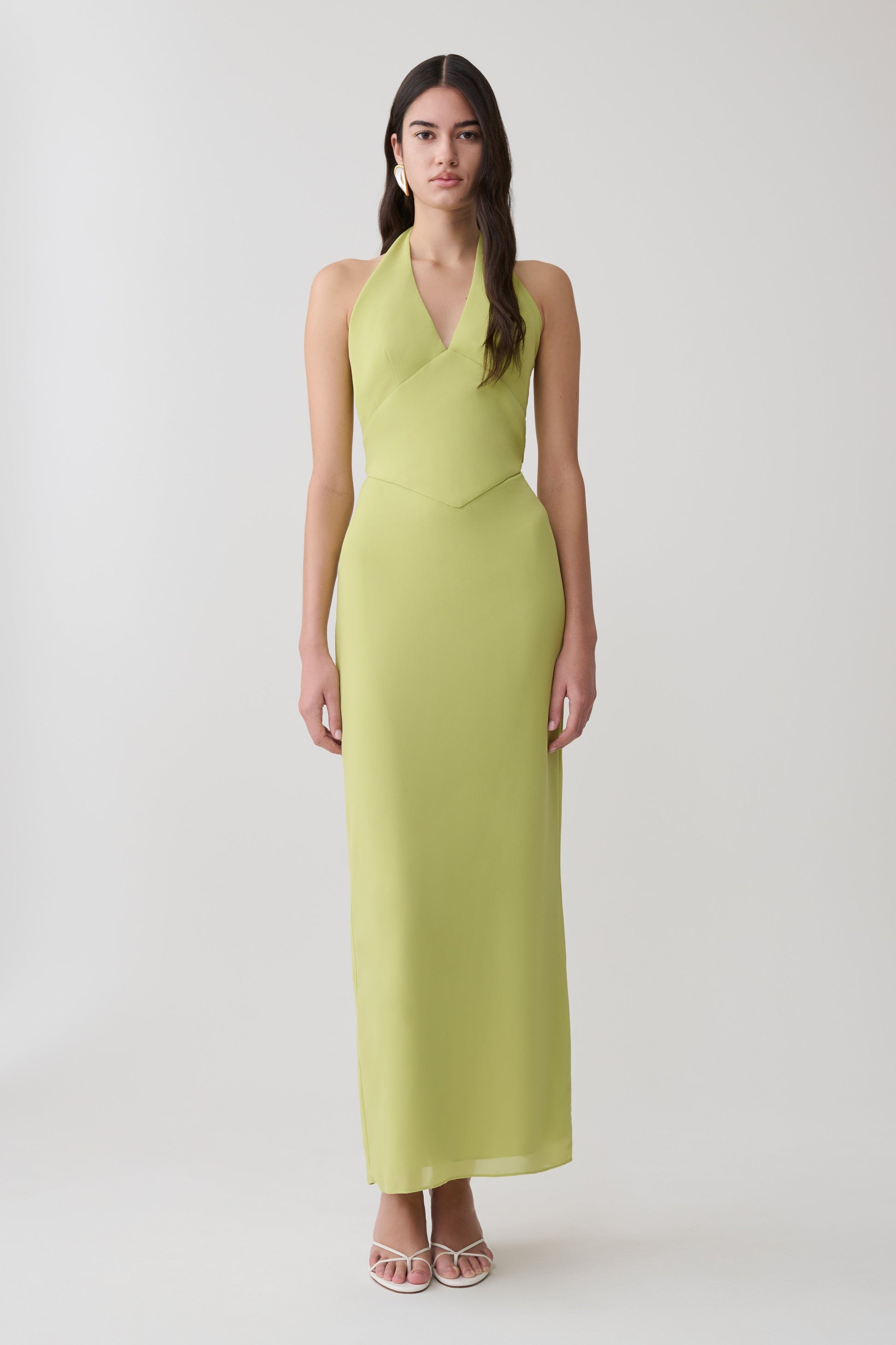 Valentina Chiffon Halter Maxi Dress / Pistachio | MESHKI