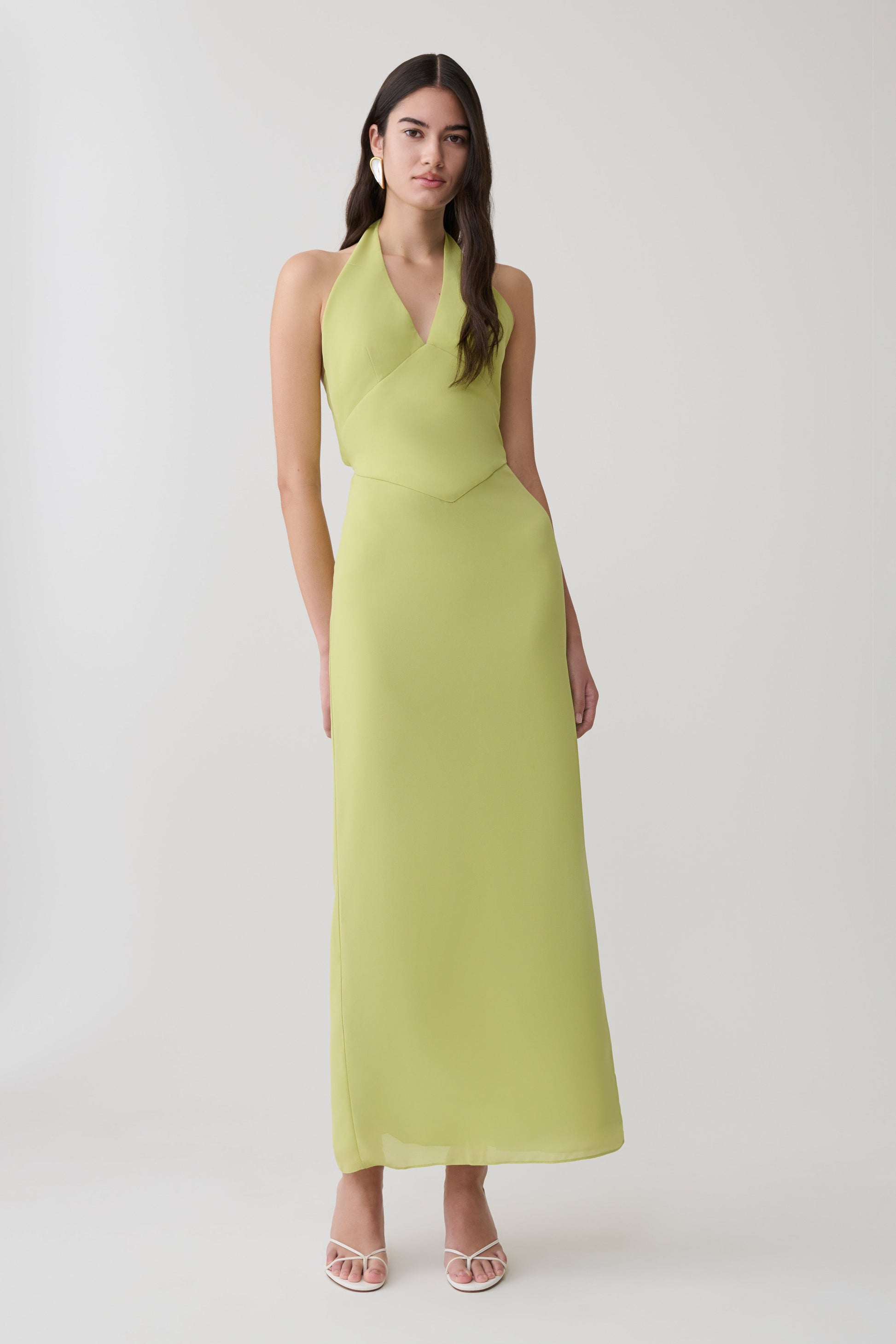 Valentina Chiffon Halter Maxi Dress / Pistachio | MESHKI