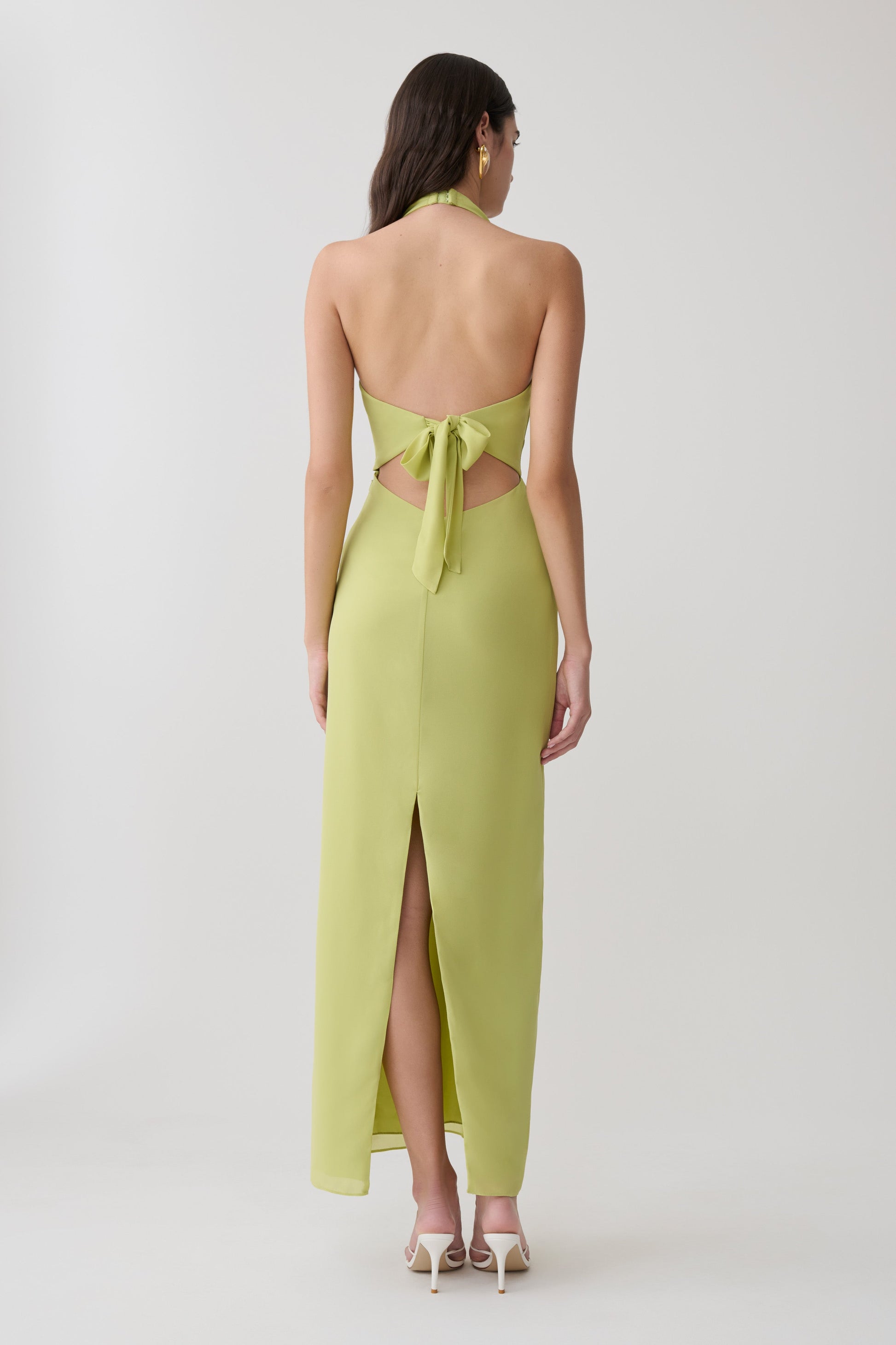 Valentina Chiffon Halter Maxi Dress / Pistachio | MESHKI