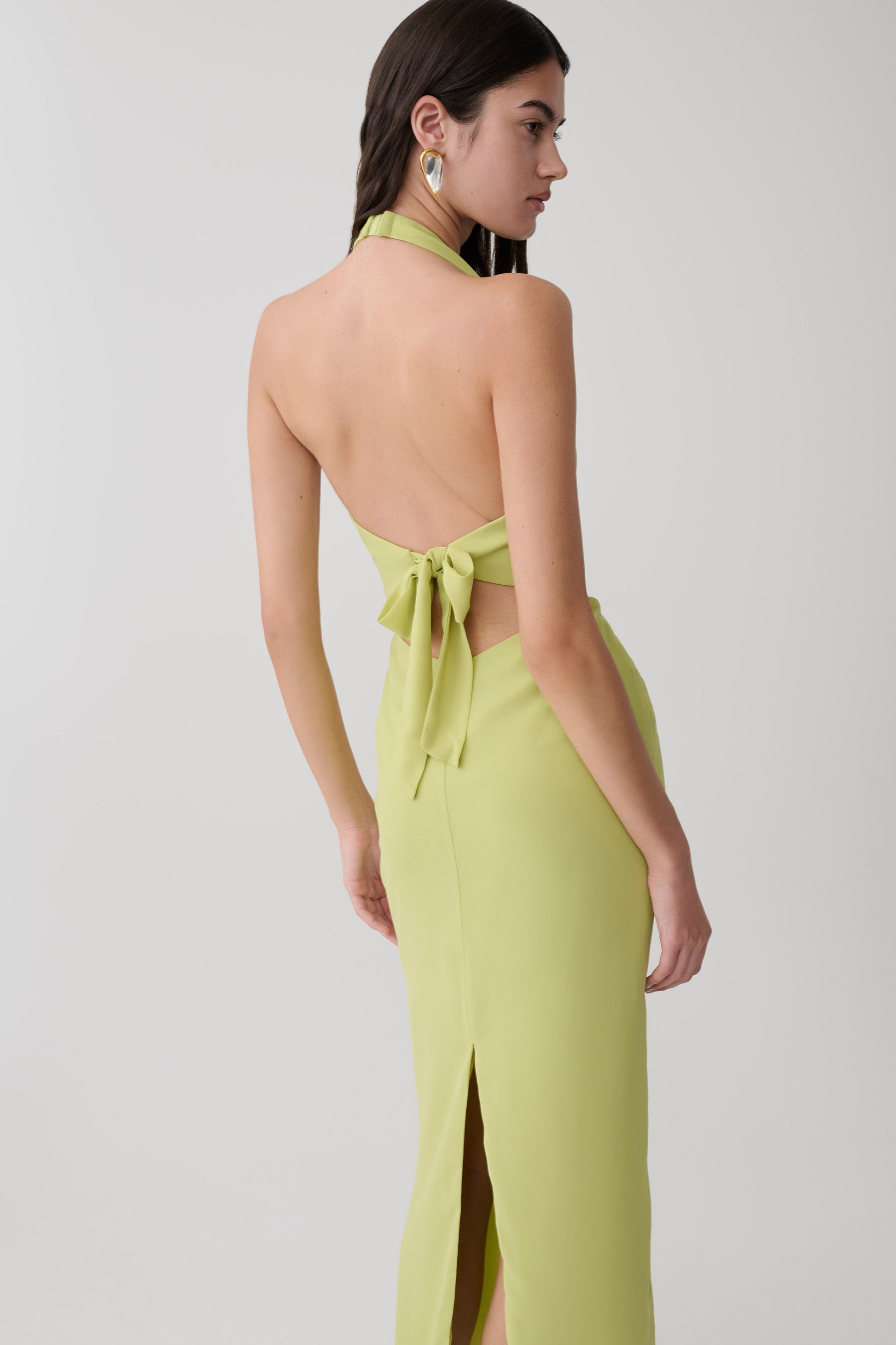 Valentina Chiffon Halter Maxi Dress / Pistachio | MESHKI