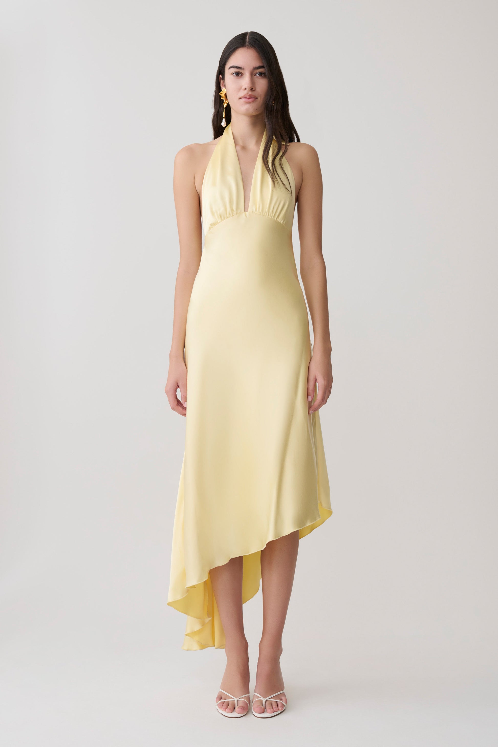 Adelie Asymmetric Hem Halter Midi Dress - Butter #6