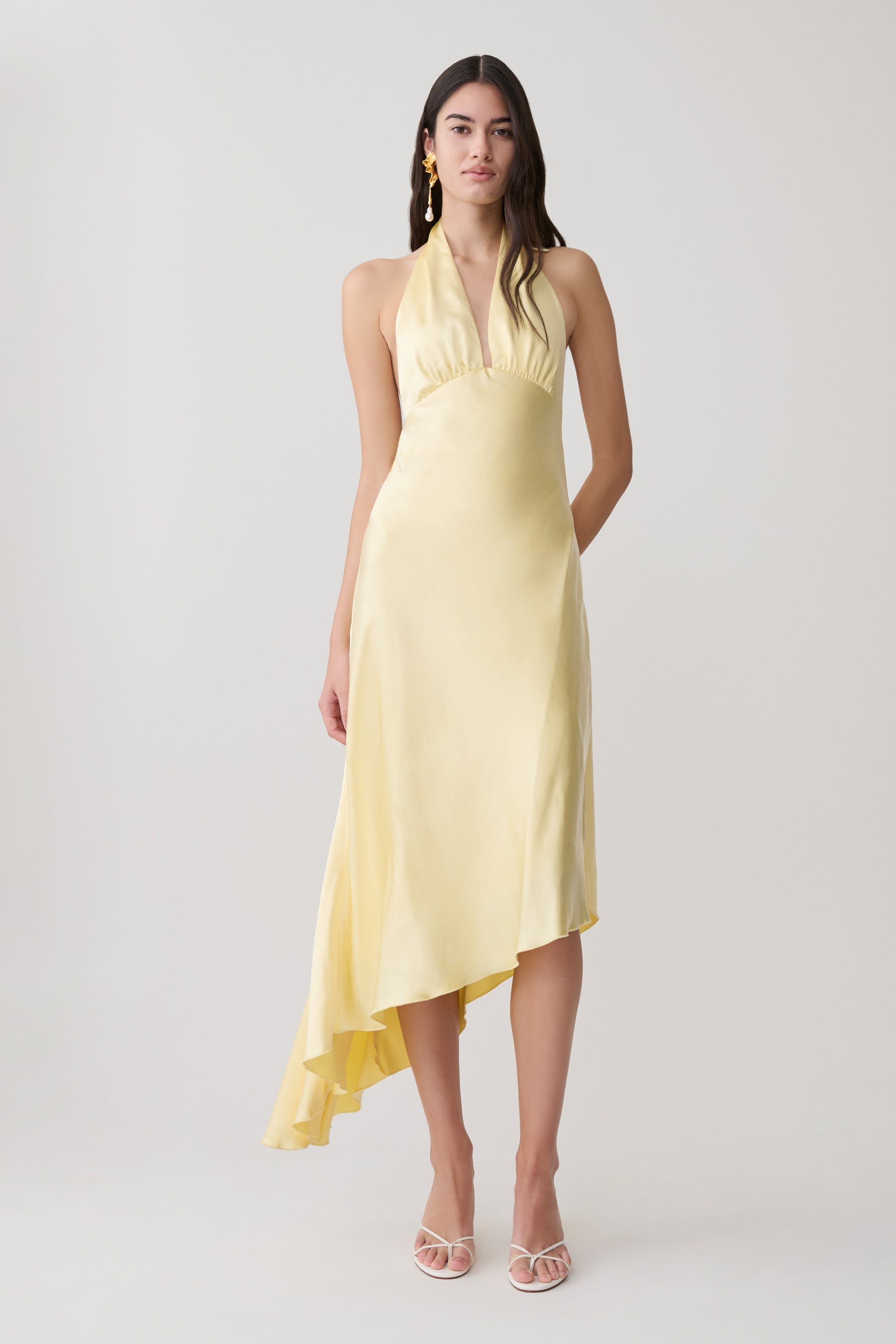 Adelie Asymmetric Hem Halter Midi Dress - Butter #5
