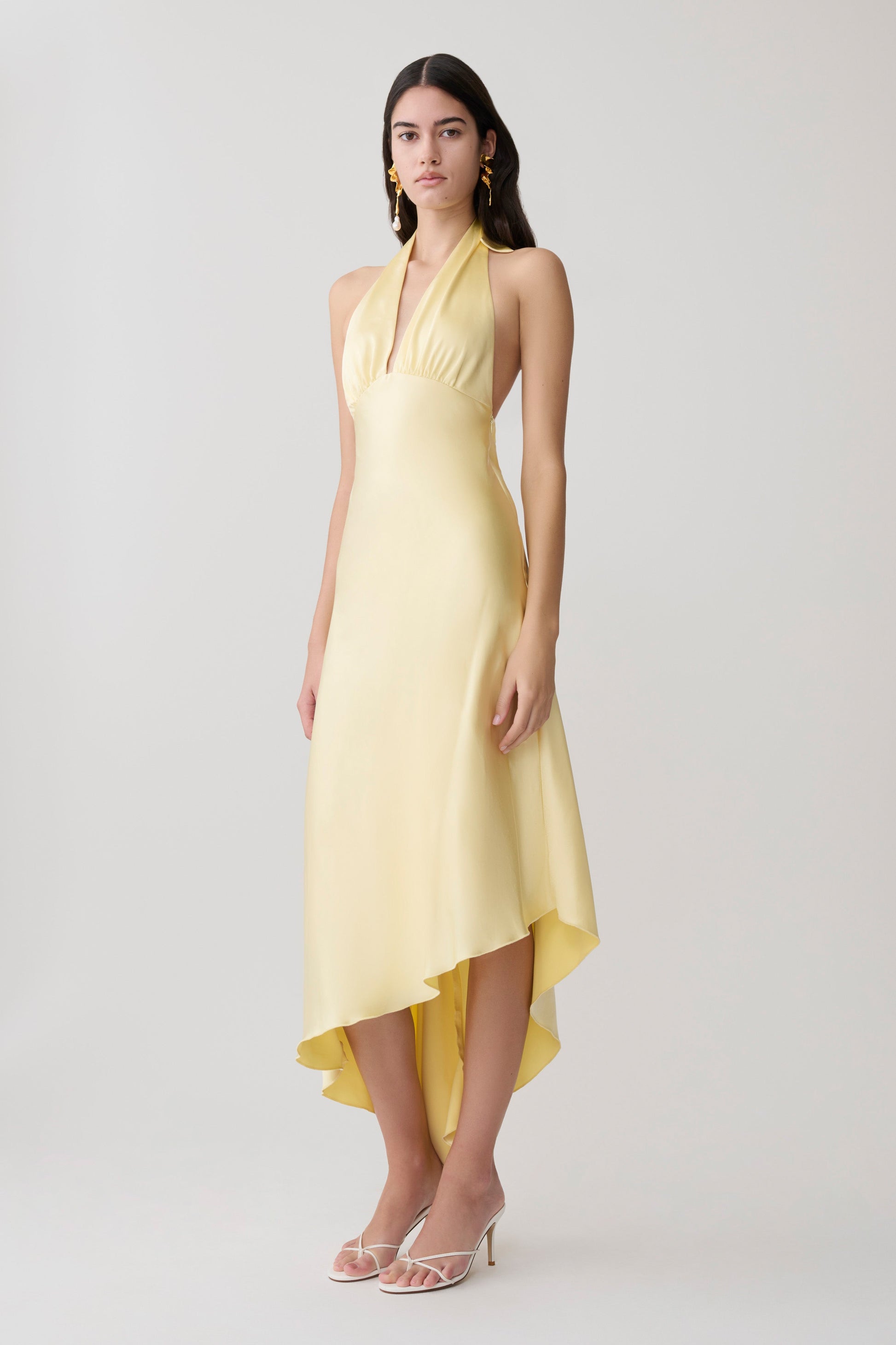 Adelie Asymmetric Hem Halter Midi Dress - Butter #4
