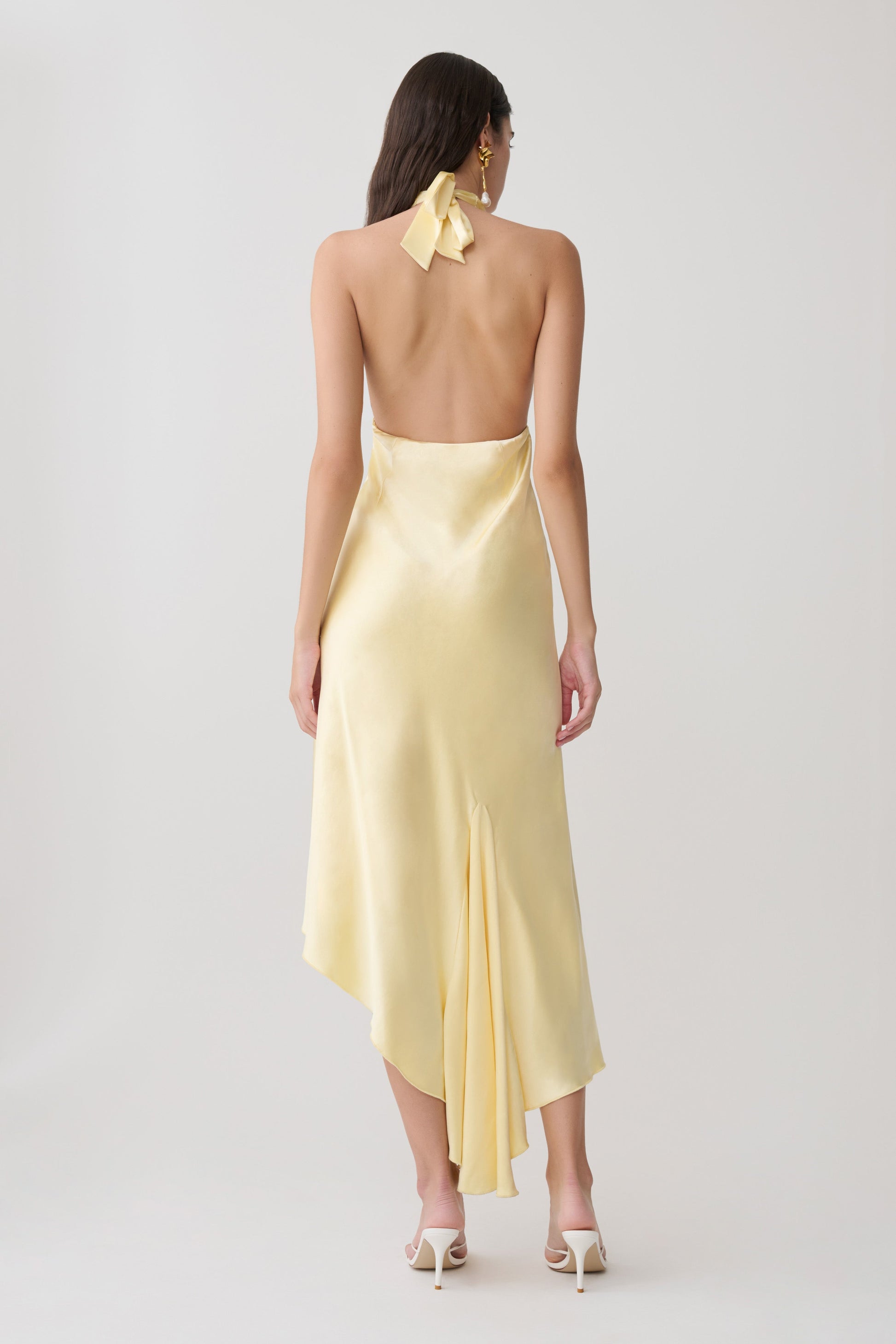 Adelie Asymmetric Hem Halter Midi Dress - Butter #2