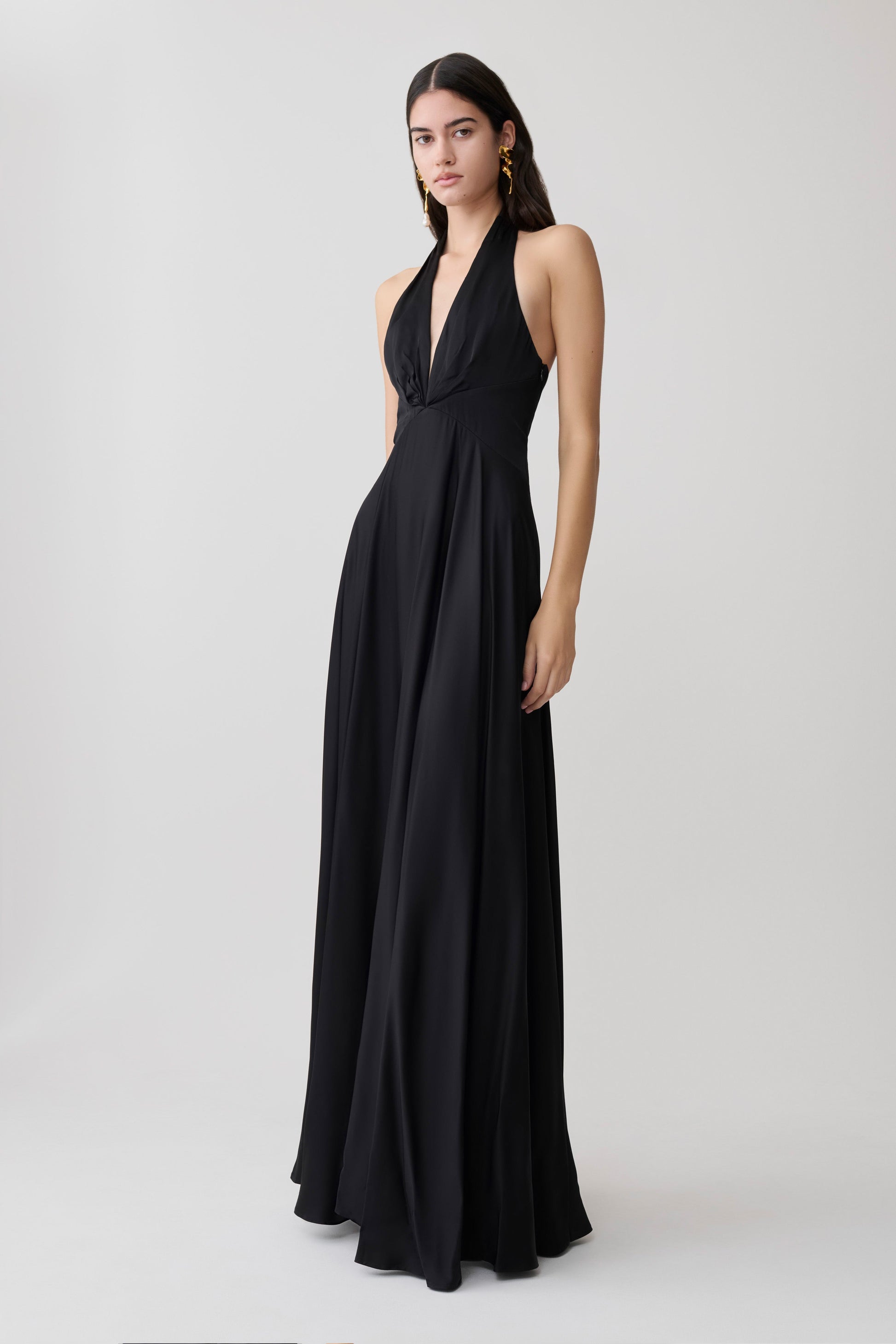 Rebecca Halter Buttoned Maxi Dress / Black | MESHKI