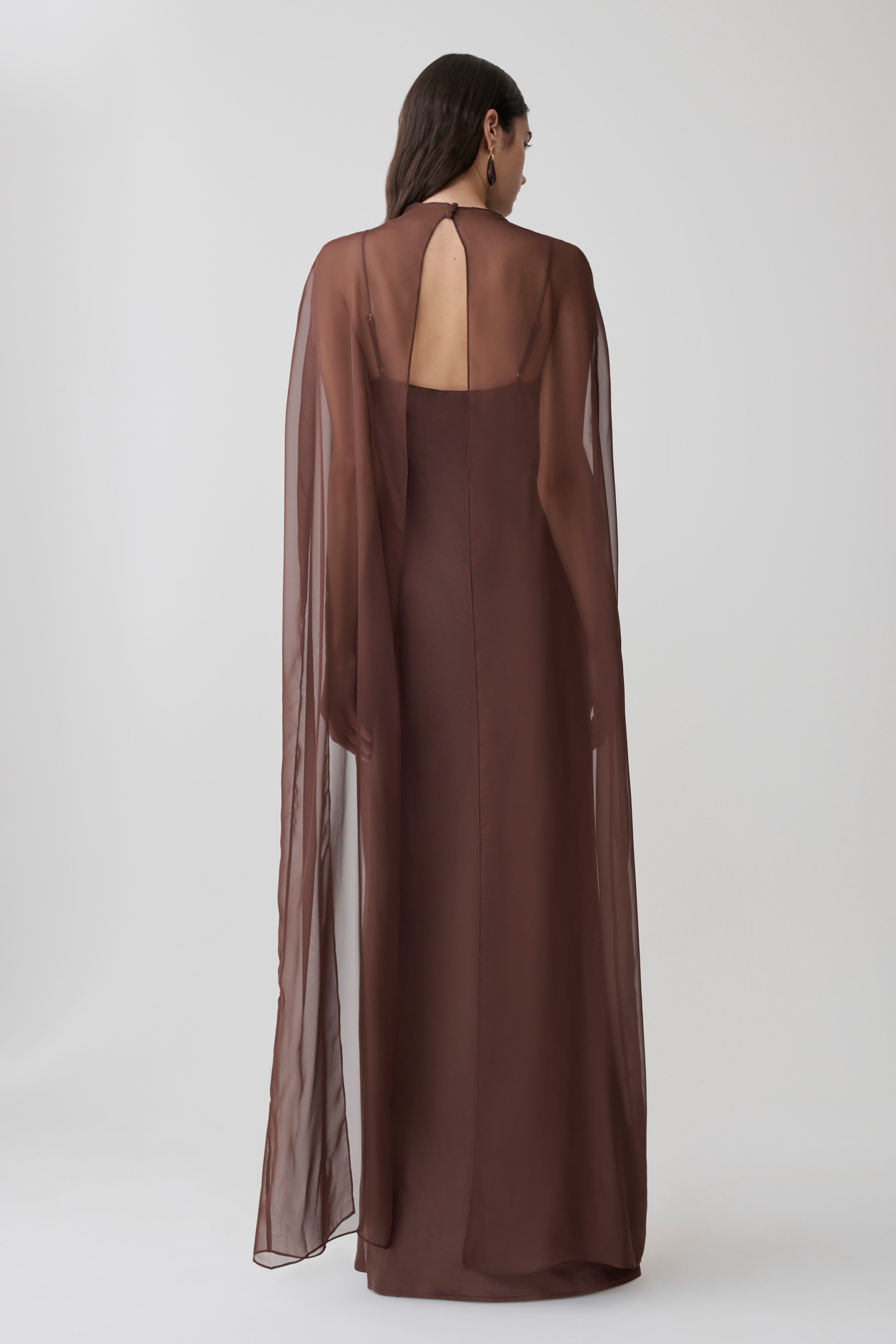 Martinne Chiffon Cape Maxi Dress - Mocha