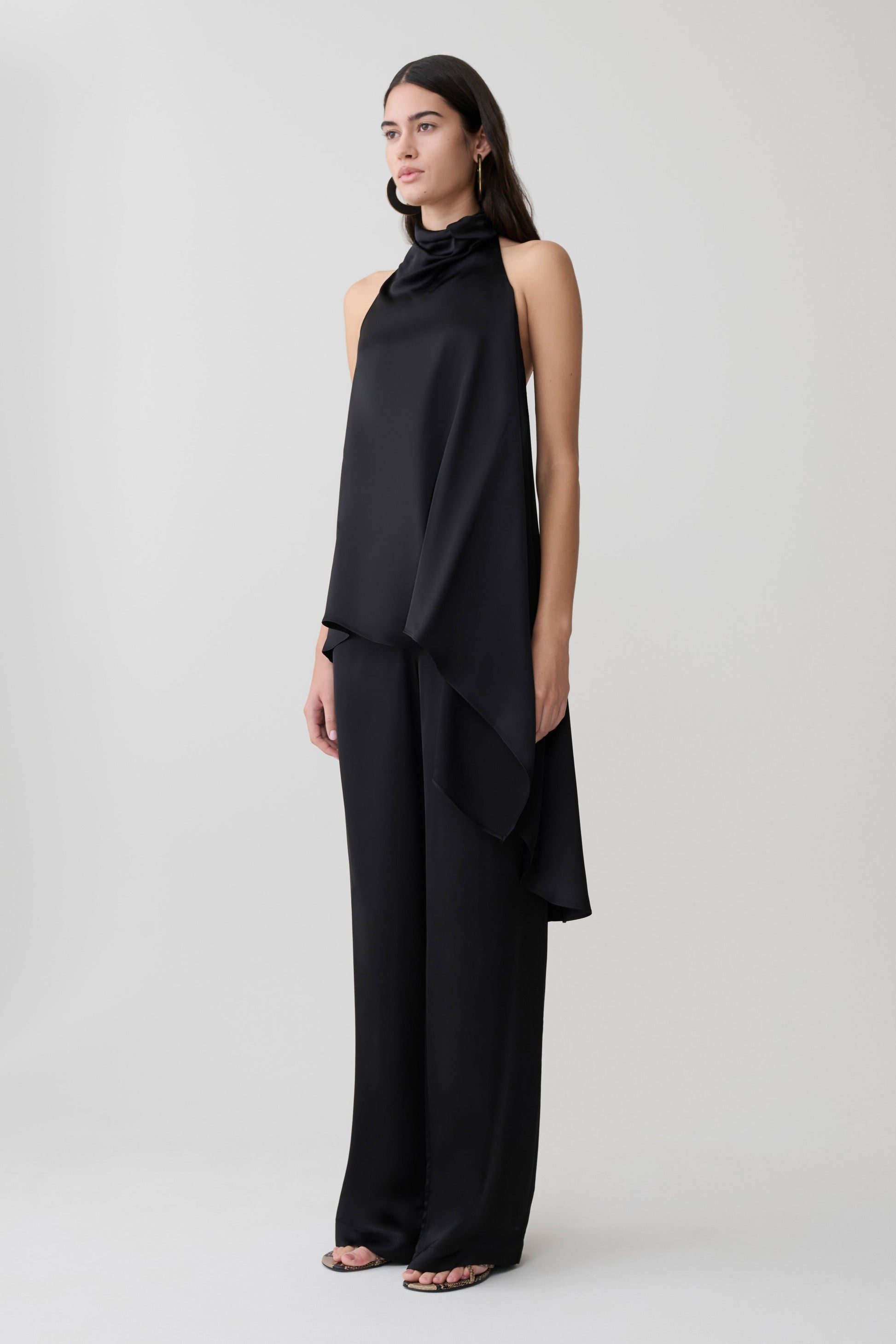 Sydney Asymmetrical Satin Halter Top - Black #5