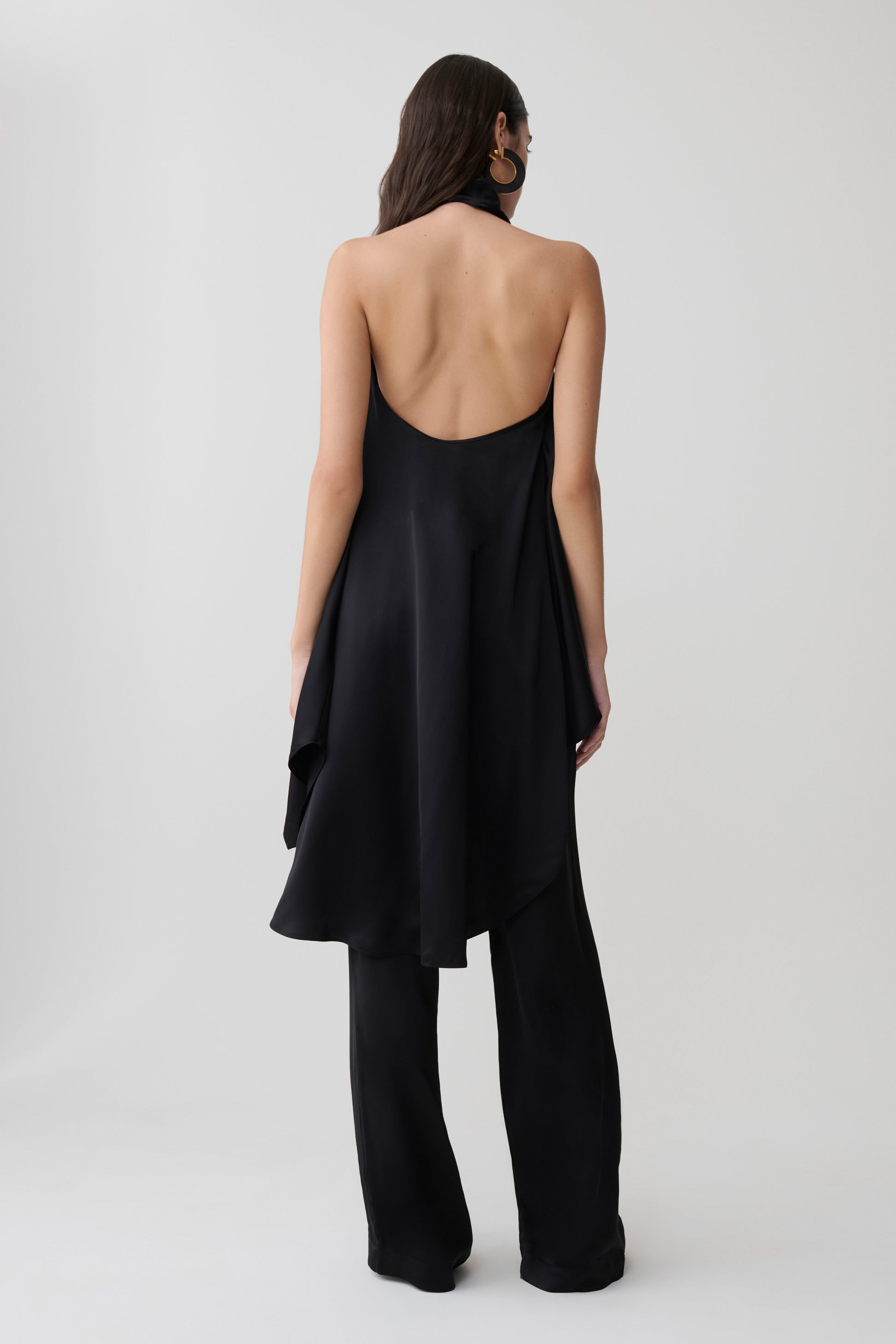 Sydney Asymmetrical Satin Halter Top - Black #2