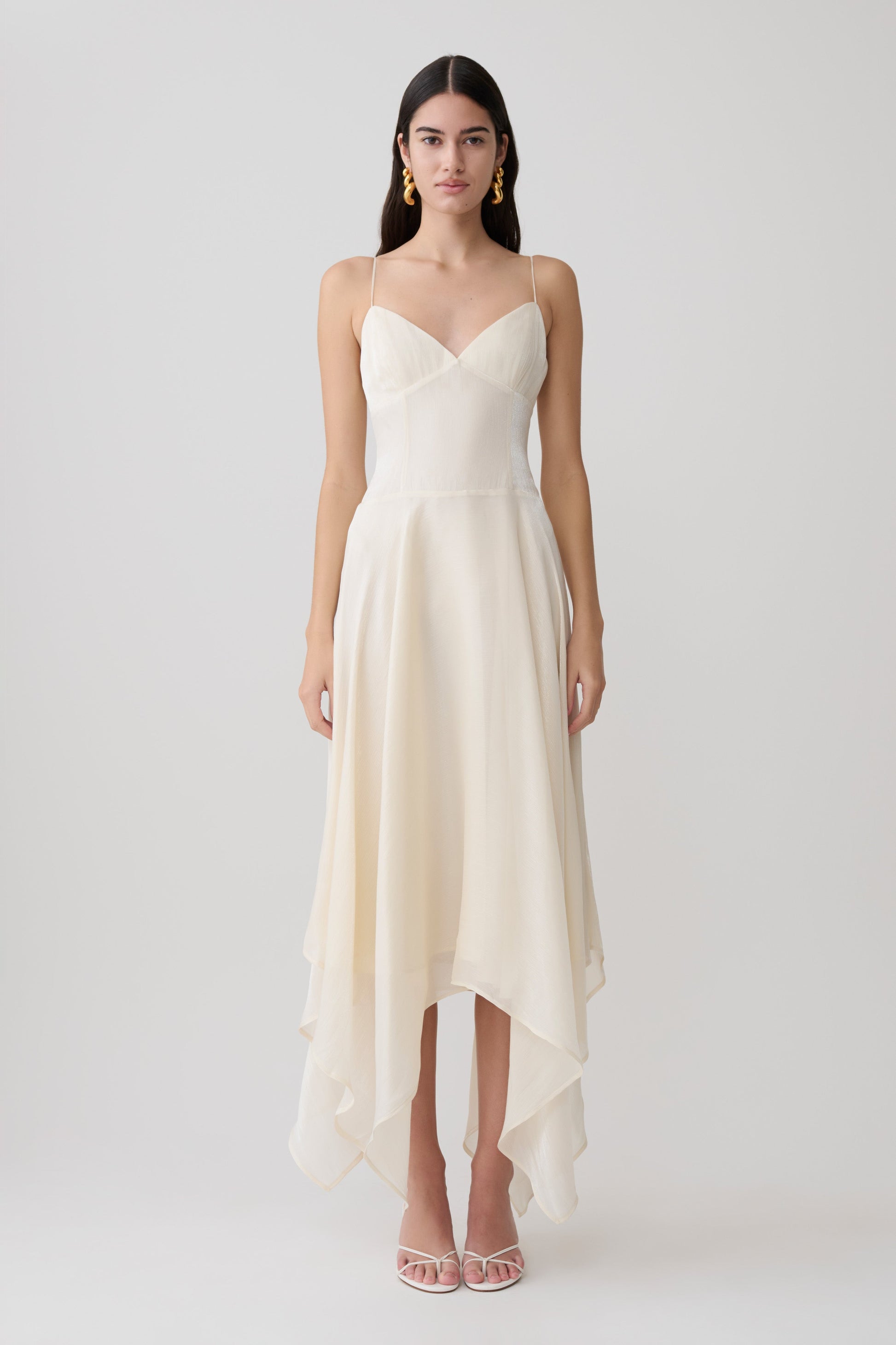 Naomi Satin Asymmetric Hem Maxi Dress / Ivory | MESHKI