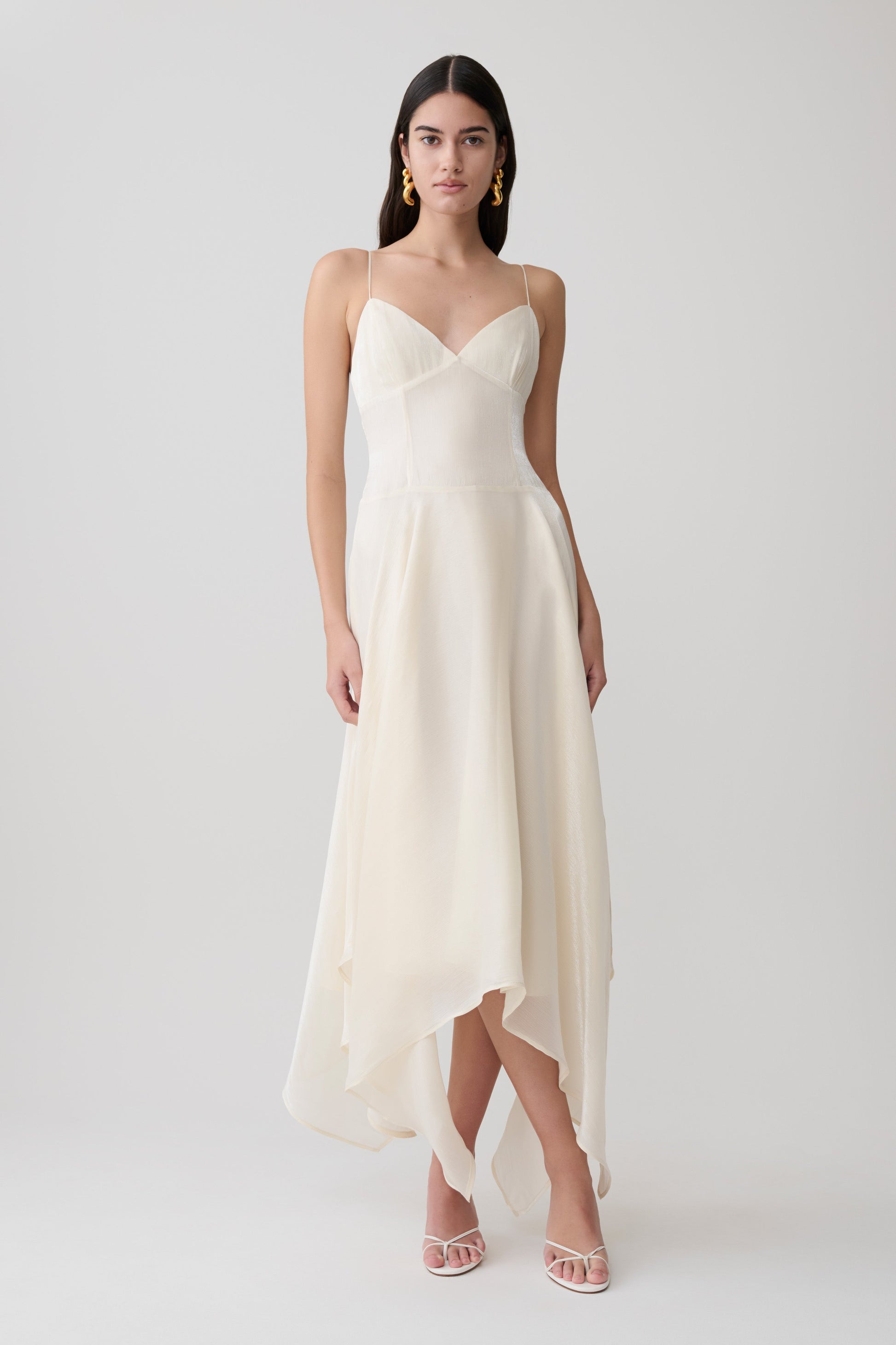 Naomi Satin Asymmetric Hem Maxi Dress / Ivory | MESHKI
