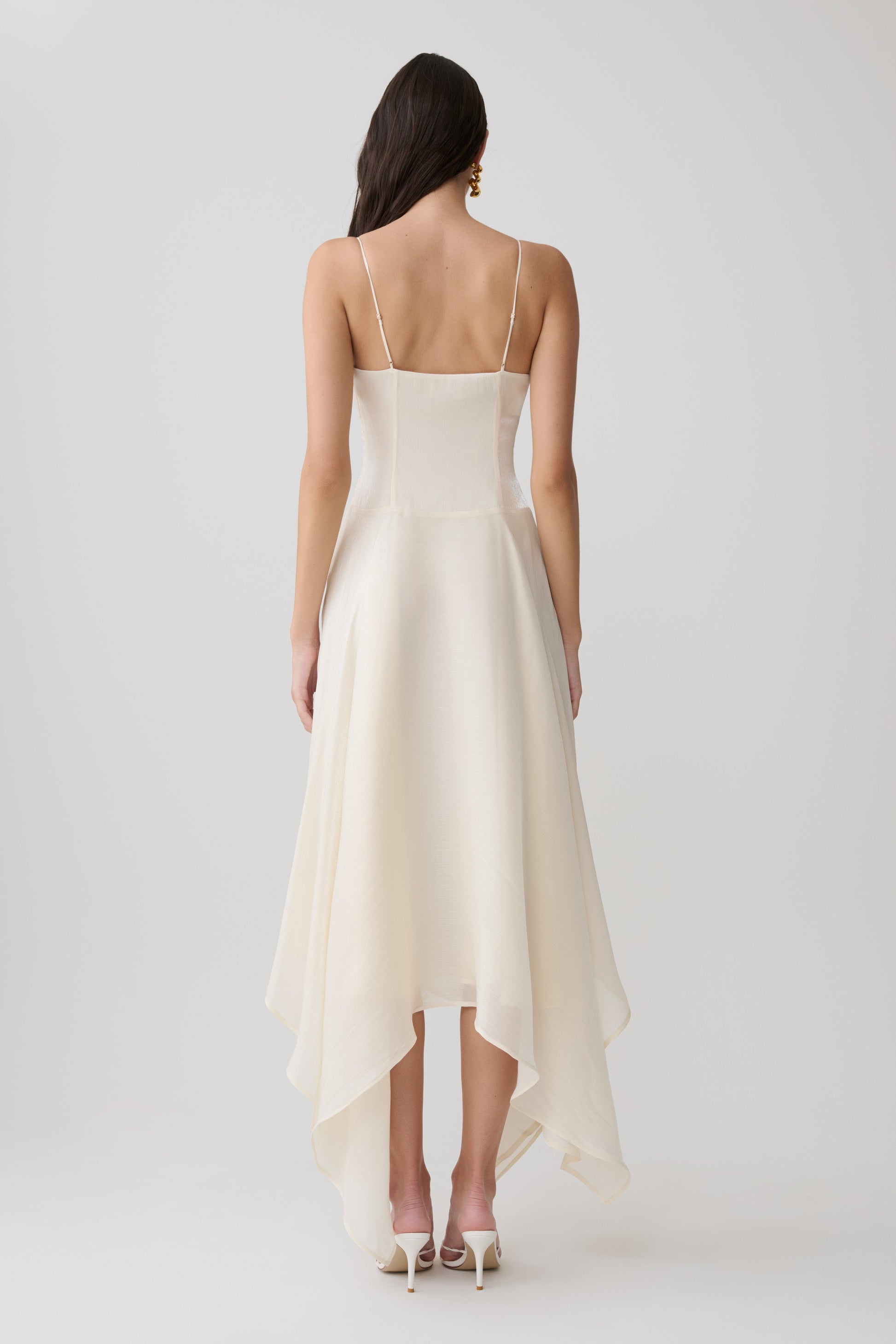 Naomi Satin Asymmetric Hem Maxi Dress / Ivory | MESHKI
