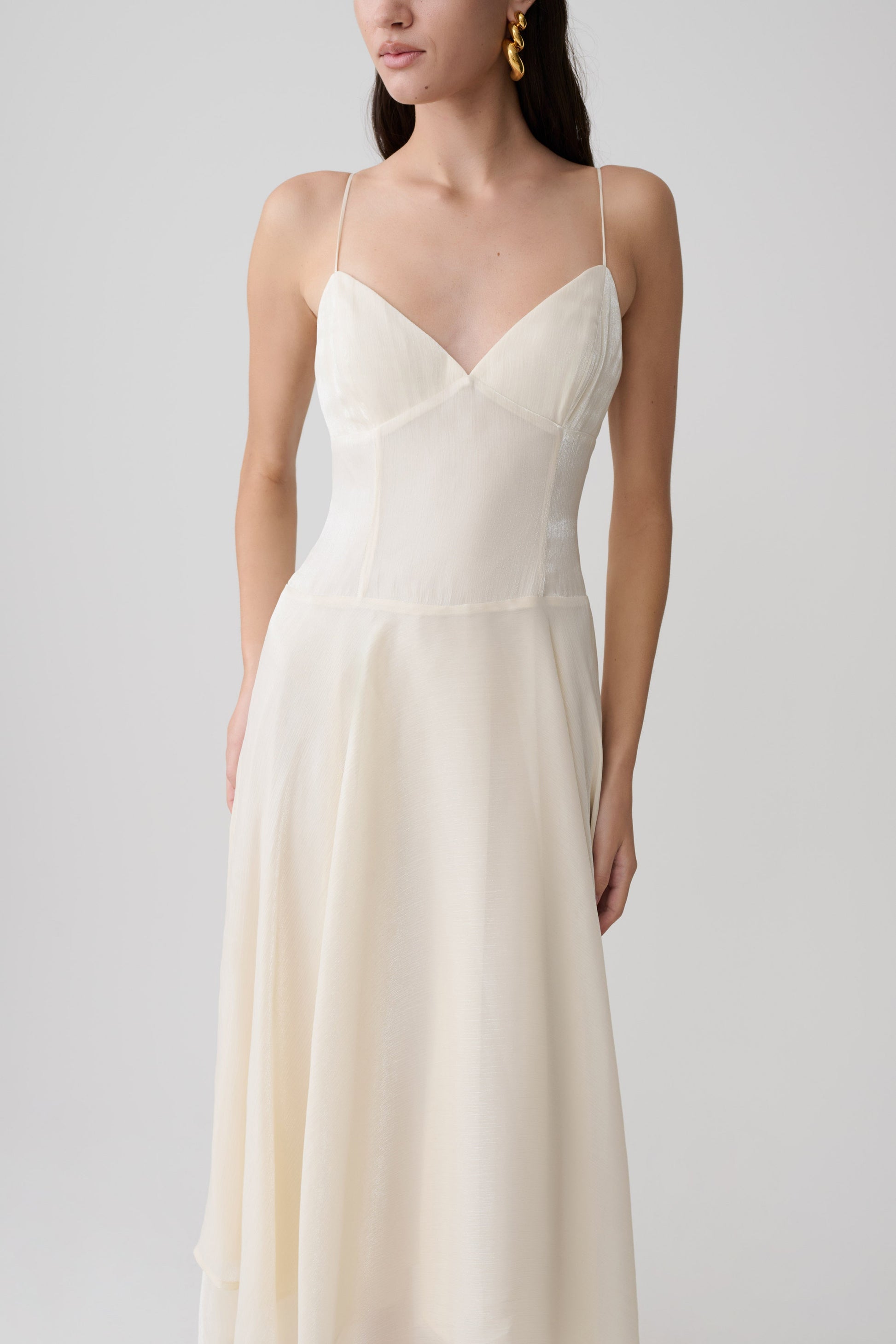 Naomi Satin Asymmetric Hem Maxi Dress / Ivory | MESHKI