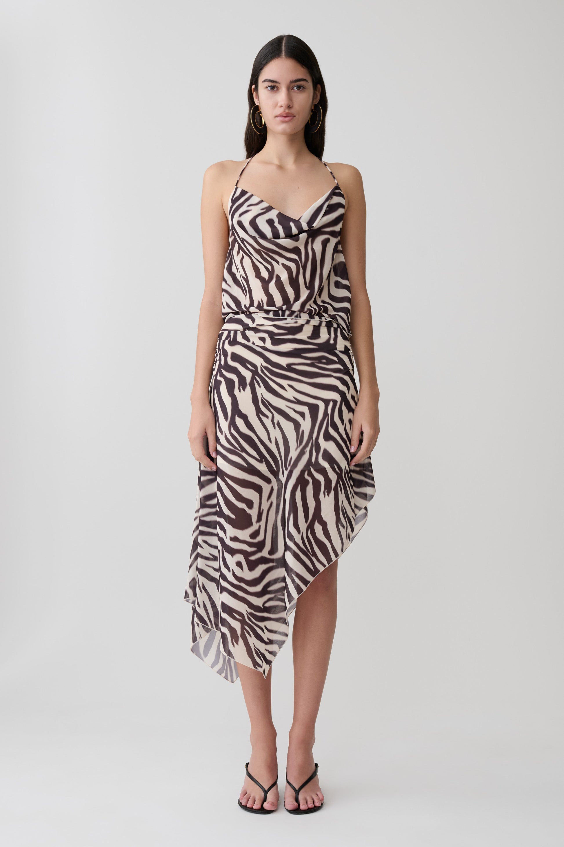Lana Low Back Chiffon Top - Abstract Zebra Print #3