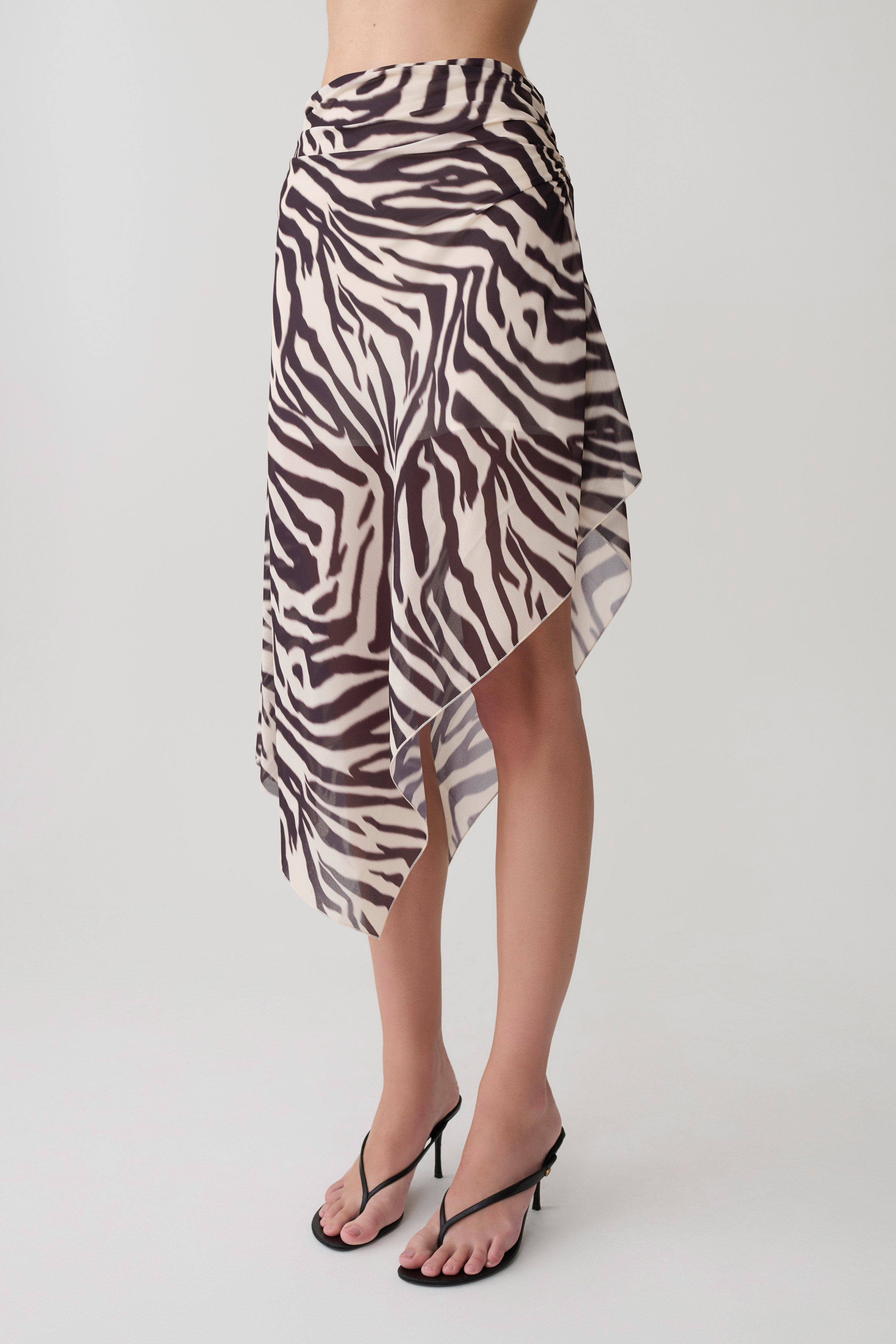 Lana Chiffon Midi Skirt - Abstract Zebra Print | MESHKI US