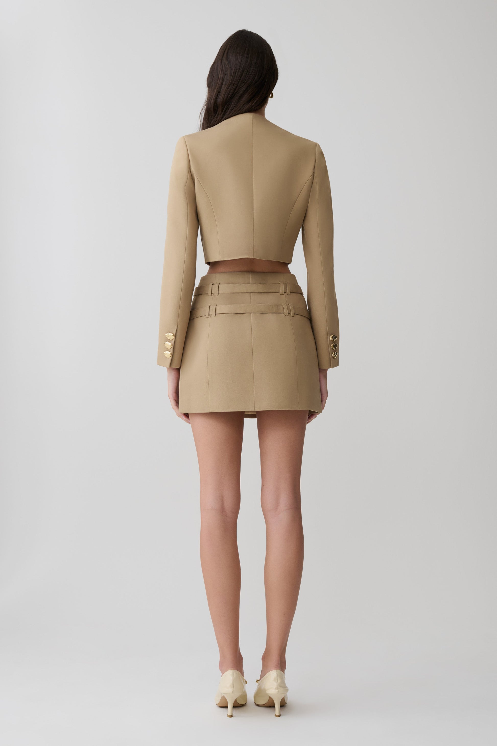 Marielle Button Up Cropped Jacket - Taupe #4