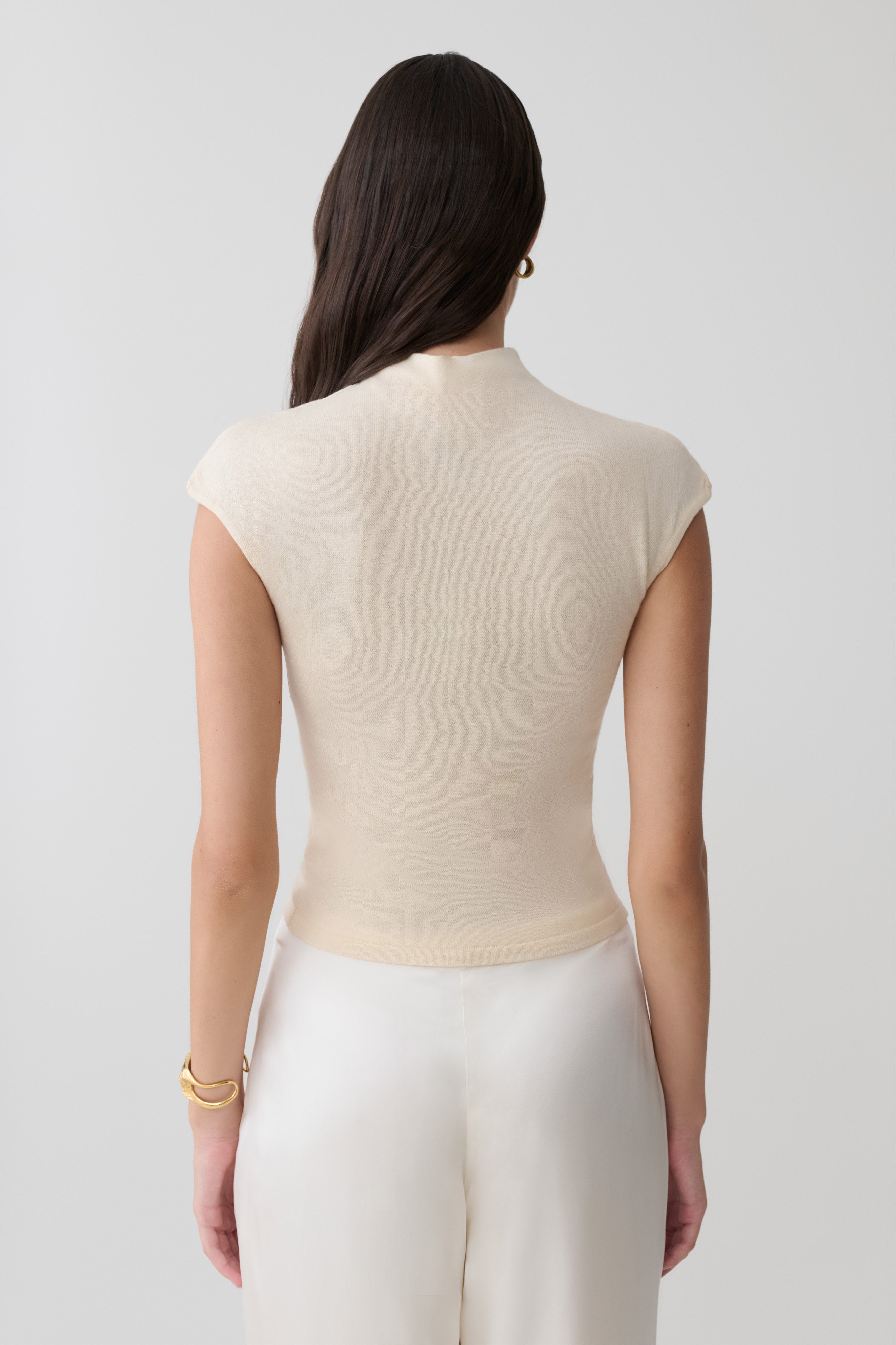 Sonny Short Sleeve Knit Top - Cream | MESHKI US