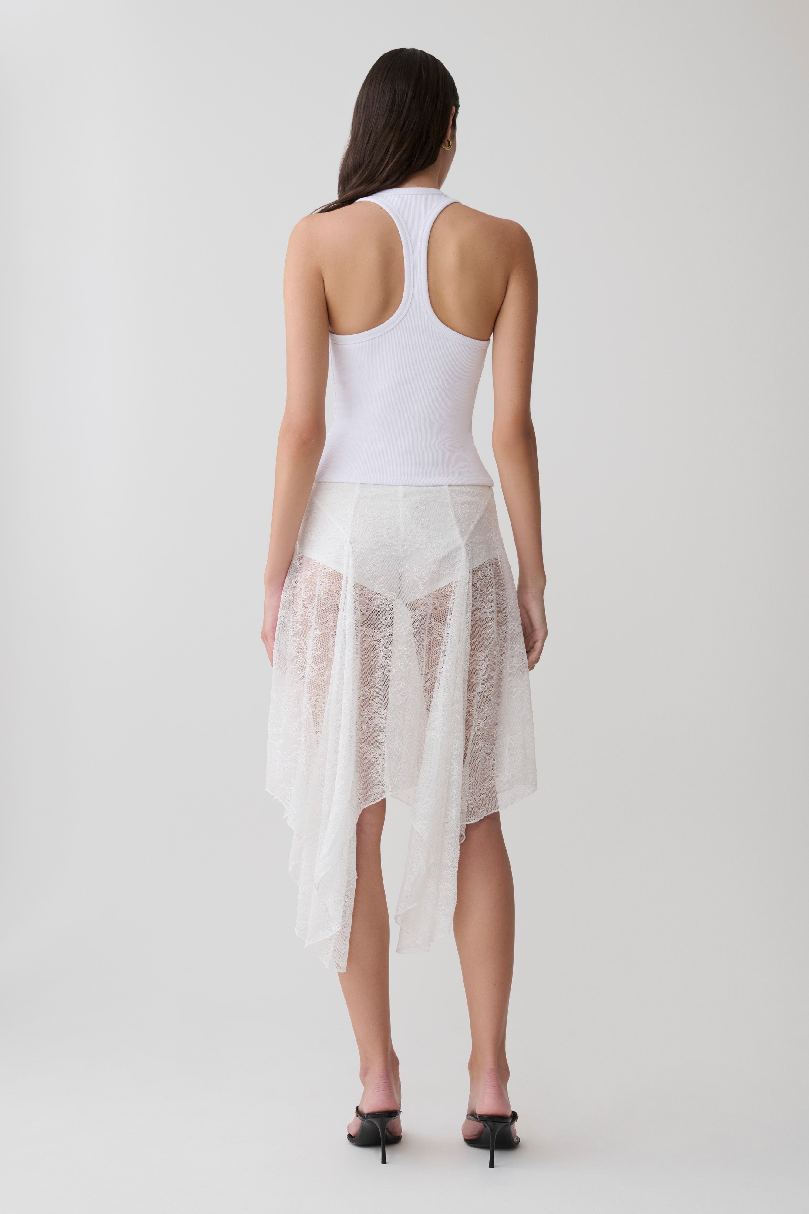Haime Lace Hankie Midi Skirt - Ivory | MESHKI US