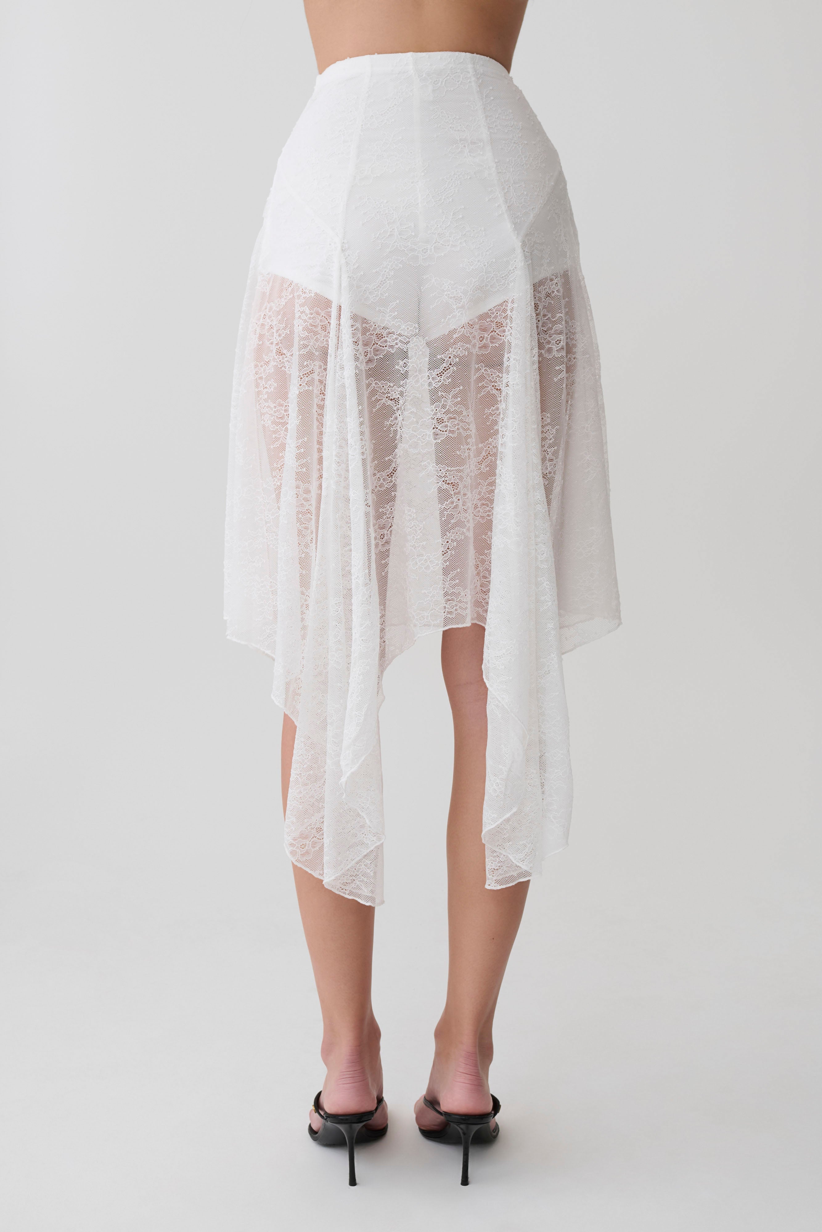 Haime Lace Hankie Midi Skirt - Ivory | MESHKI US