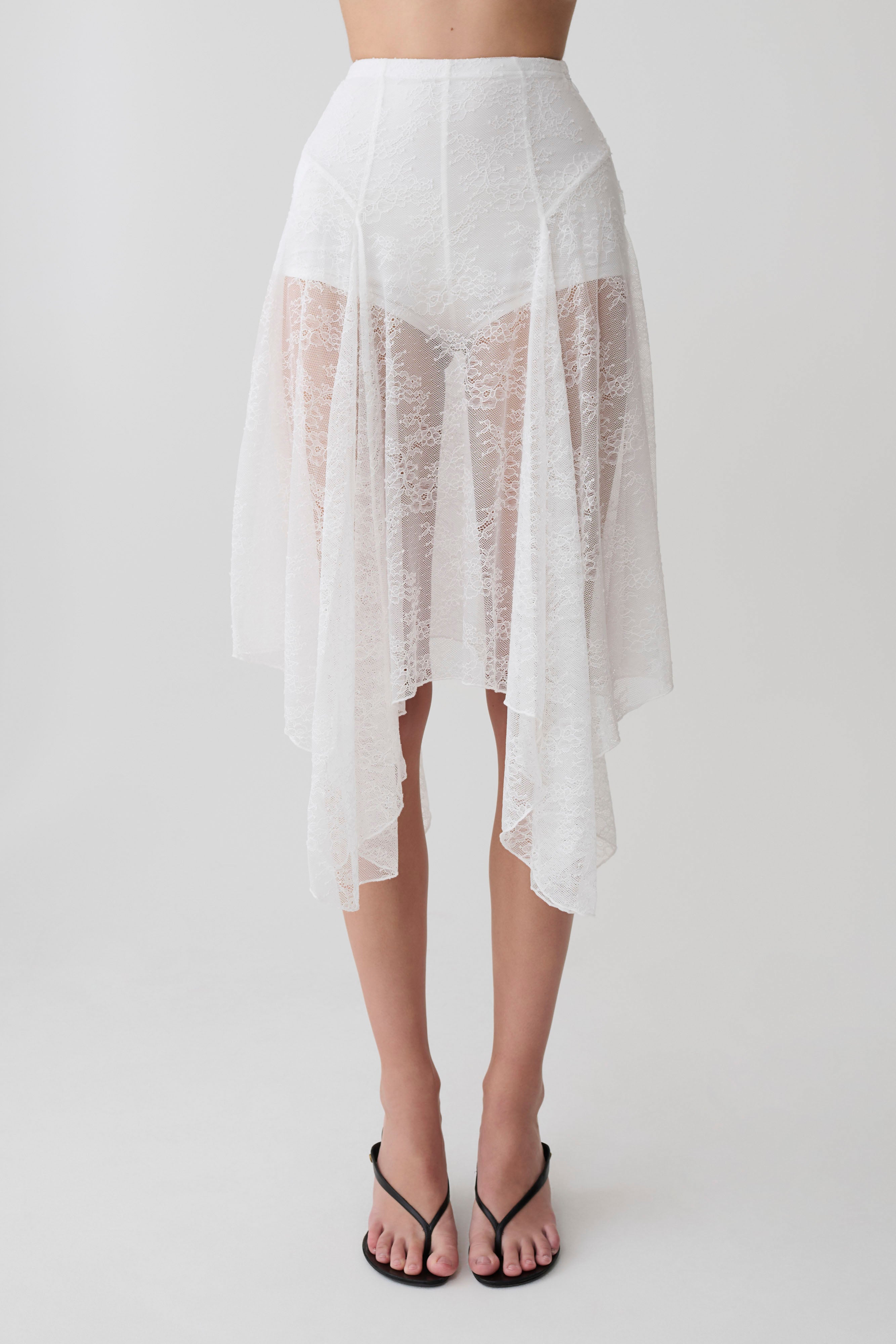 Haime Lace Hankie Midi Skirt - Ivory | MESHKI US