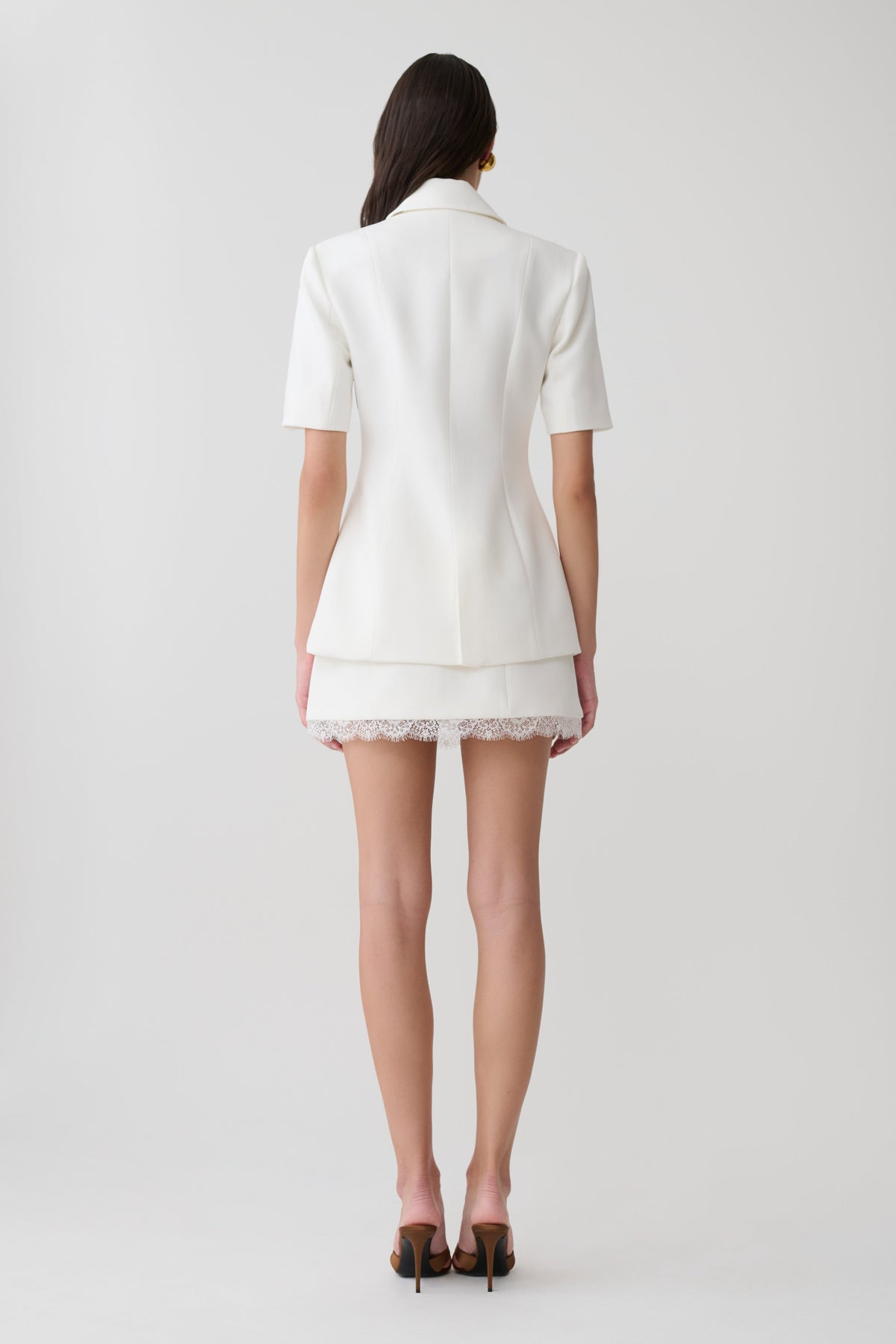 Ariella Suiting Mini Skirt With Lace - White #2
