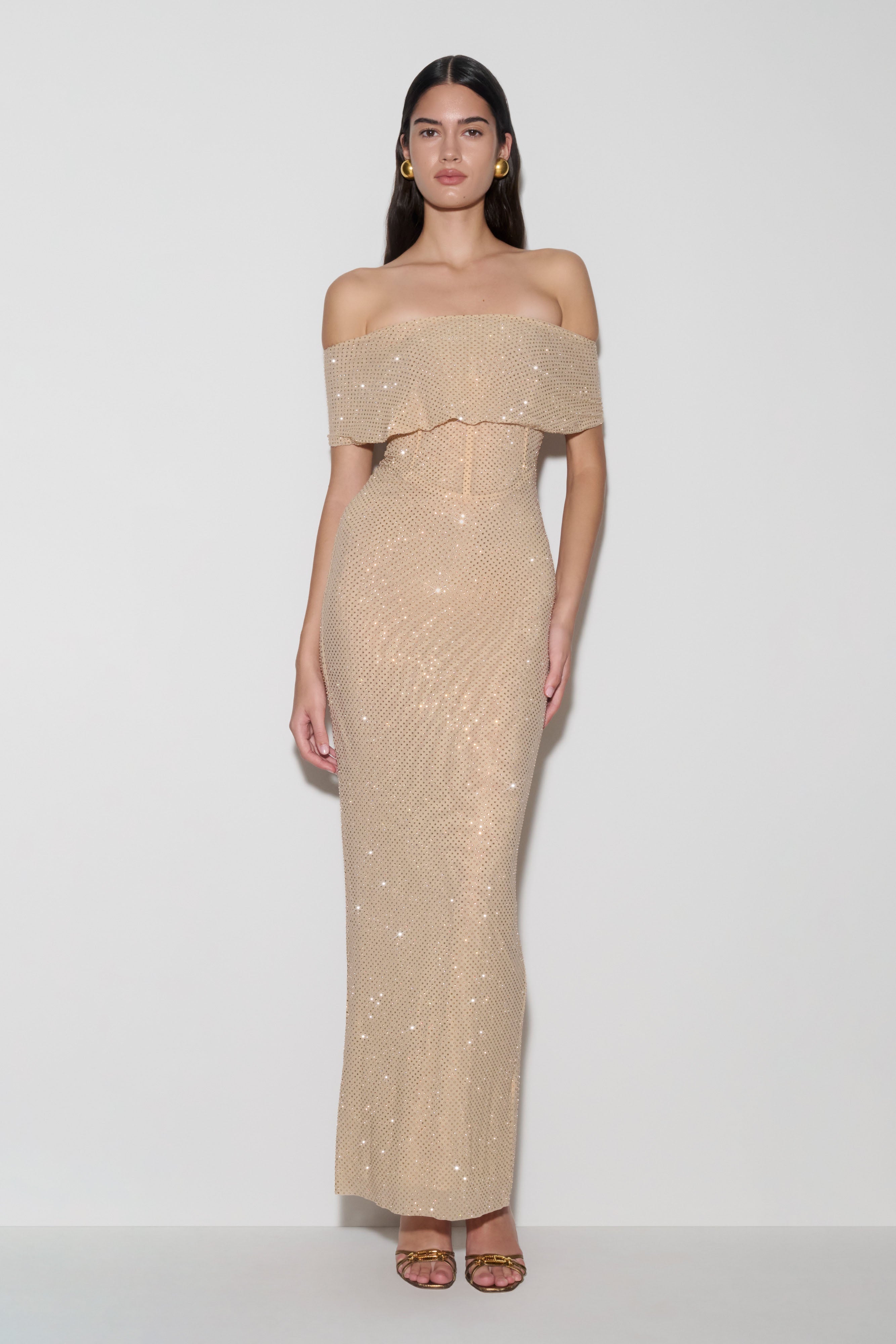 Phi Phi Multi-Wear Cowl Diamante Maxi Dress - Gold