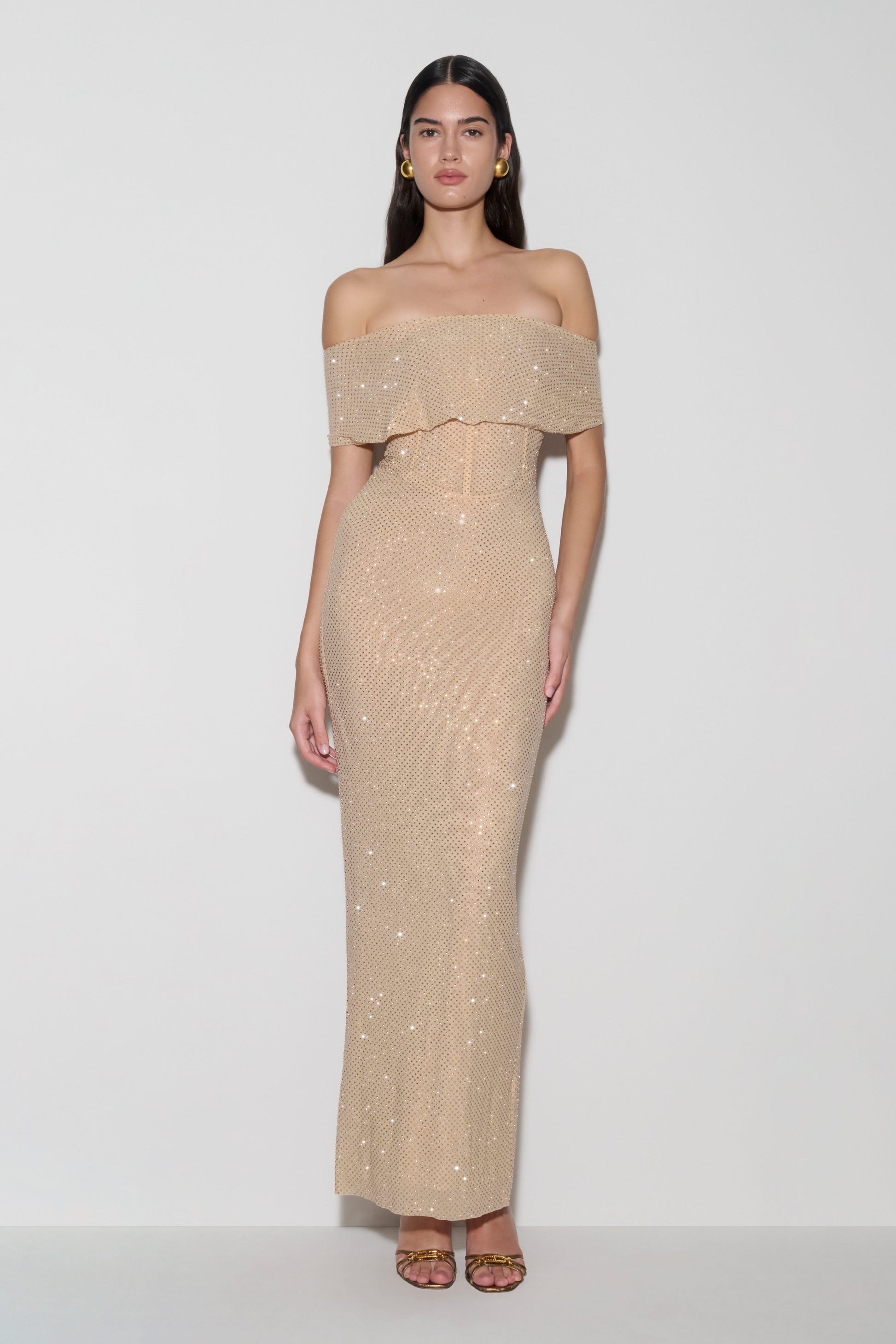 gold cowl neck frill hem maxi dress Gold Cowl Neck Frill Hem Maxi Dress 