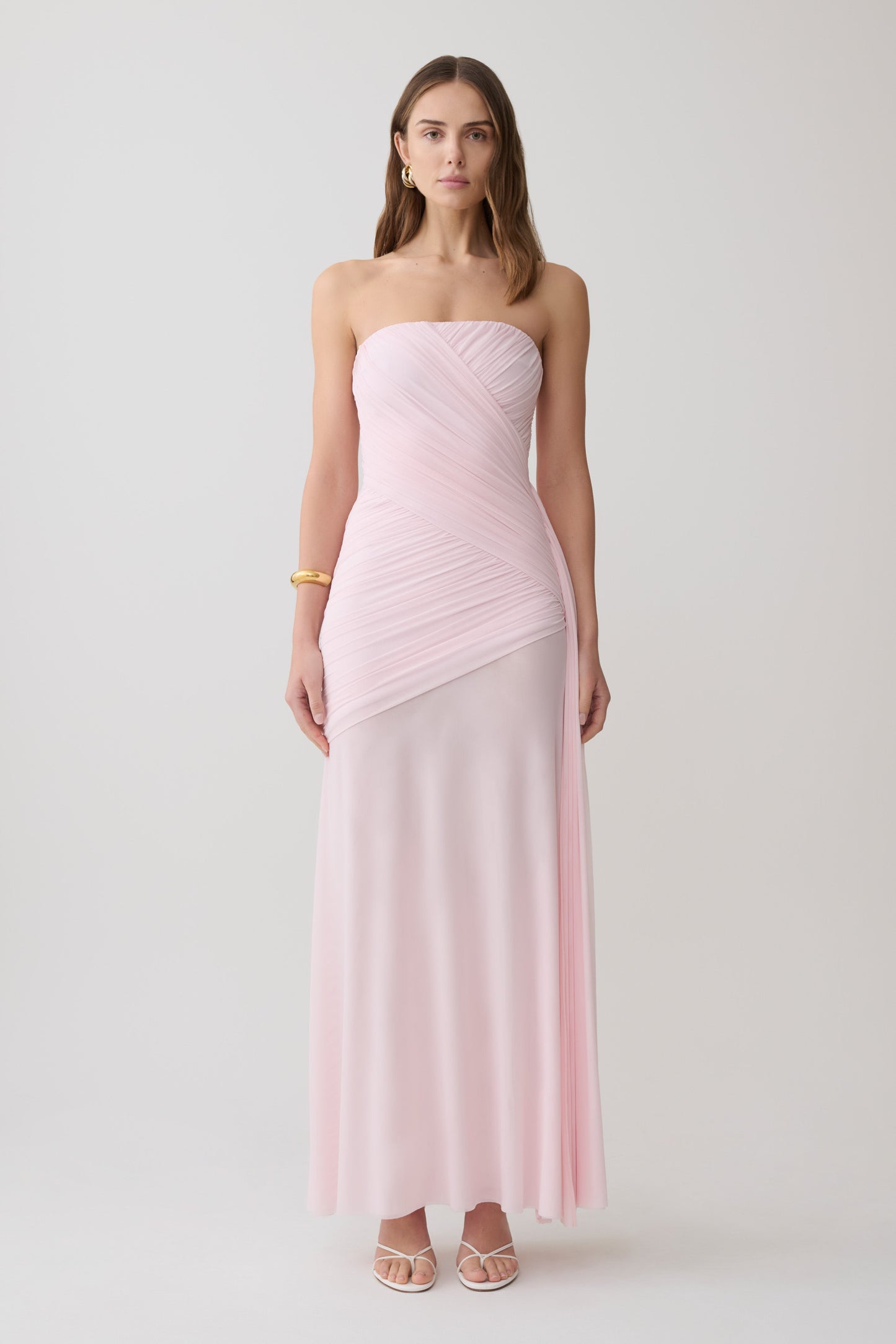 Monet Strapless Ruched Mesh Maxi Dress / Ballet Pink | MESHKI