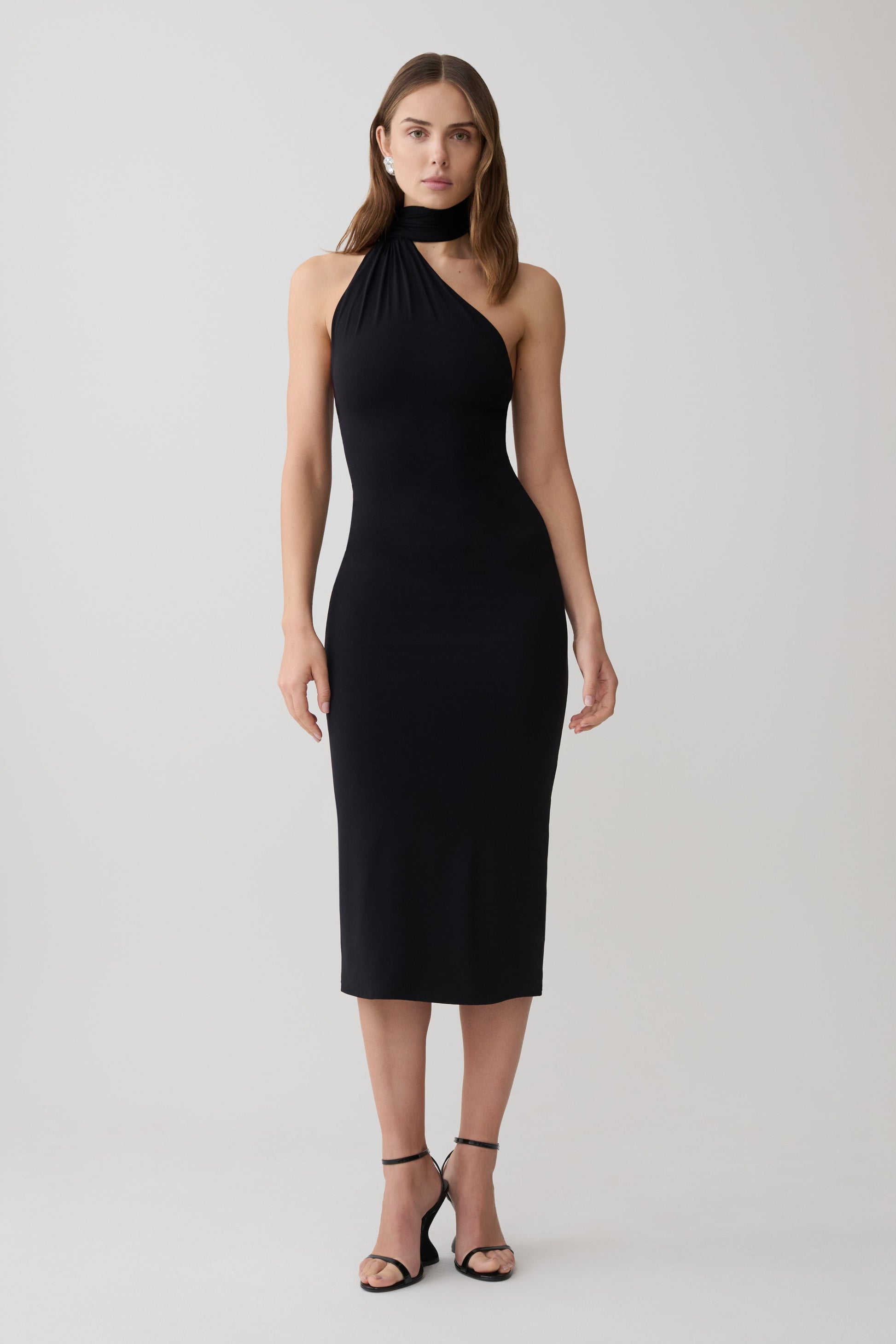 Jemma One Shoulder Tie Midi Dress / Black | MESHKI