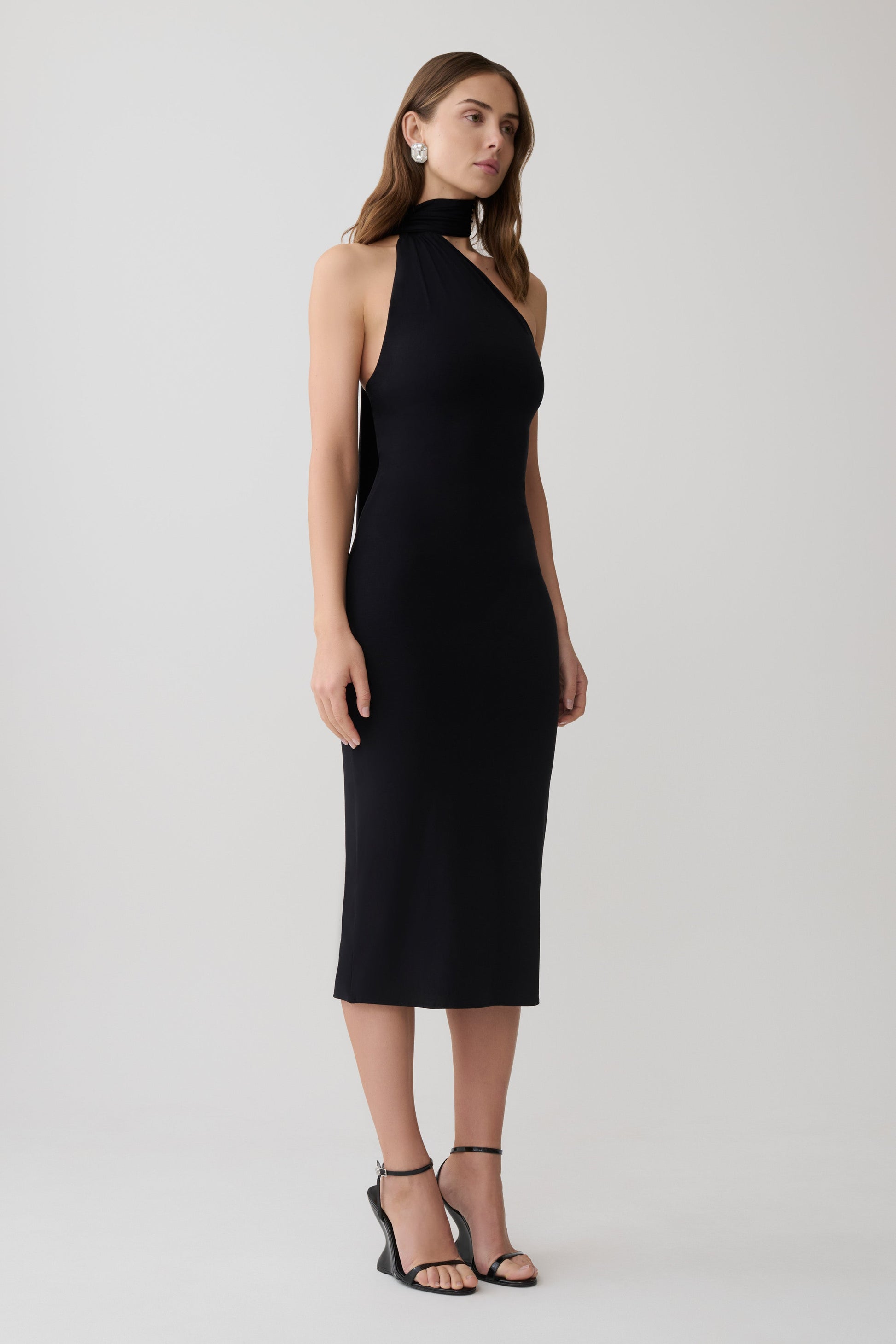 Jemma One Shoulder Tie Midi Dress / Black | MESHKI