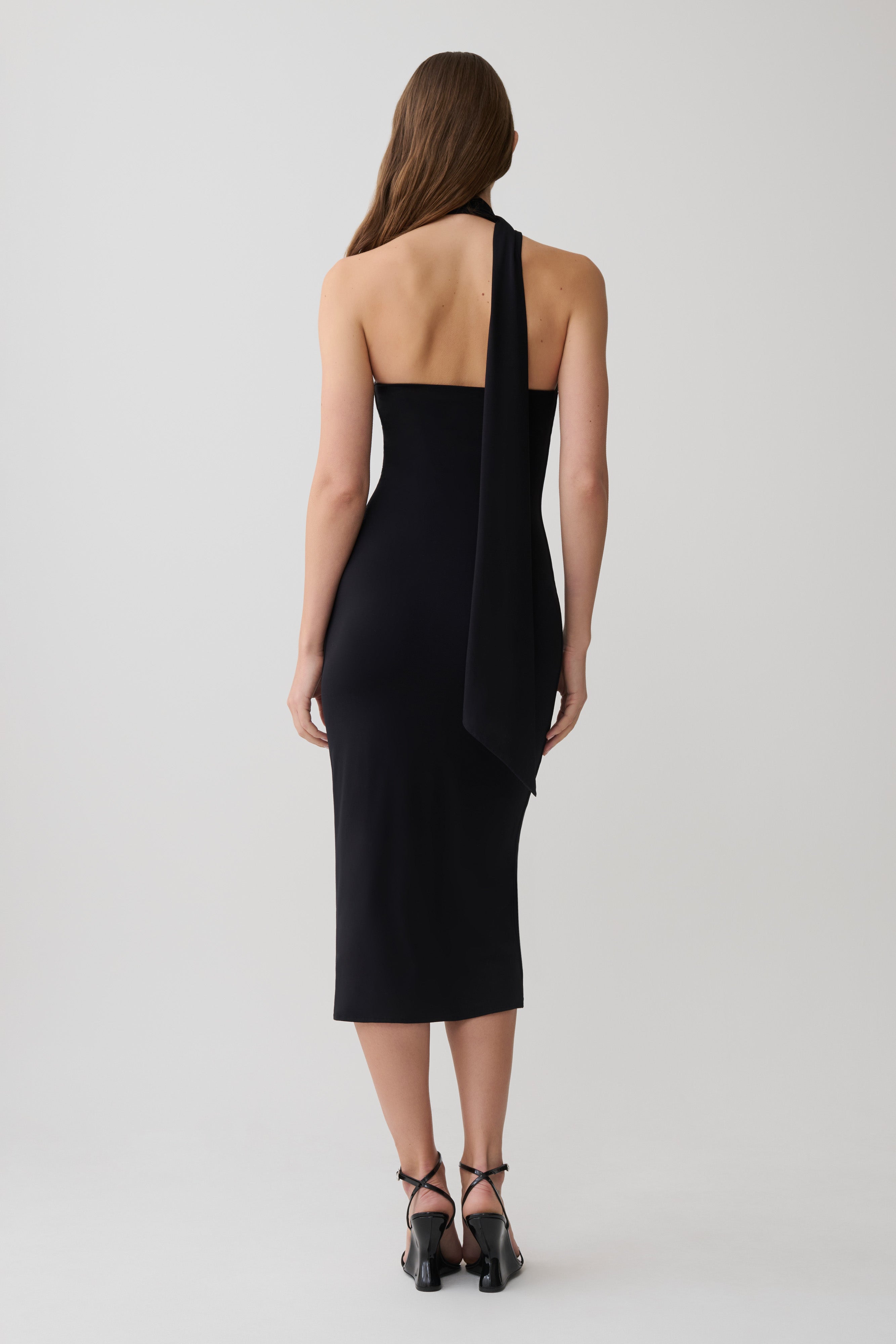 Jemma One Shoulder Tie Midi Dress - Black | MESHKI US