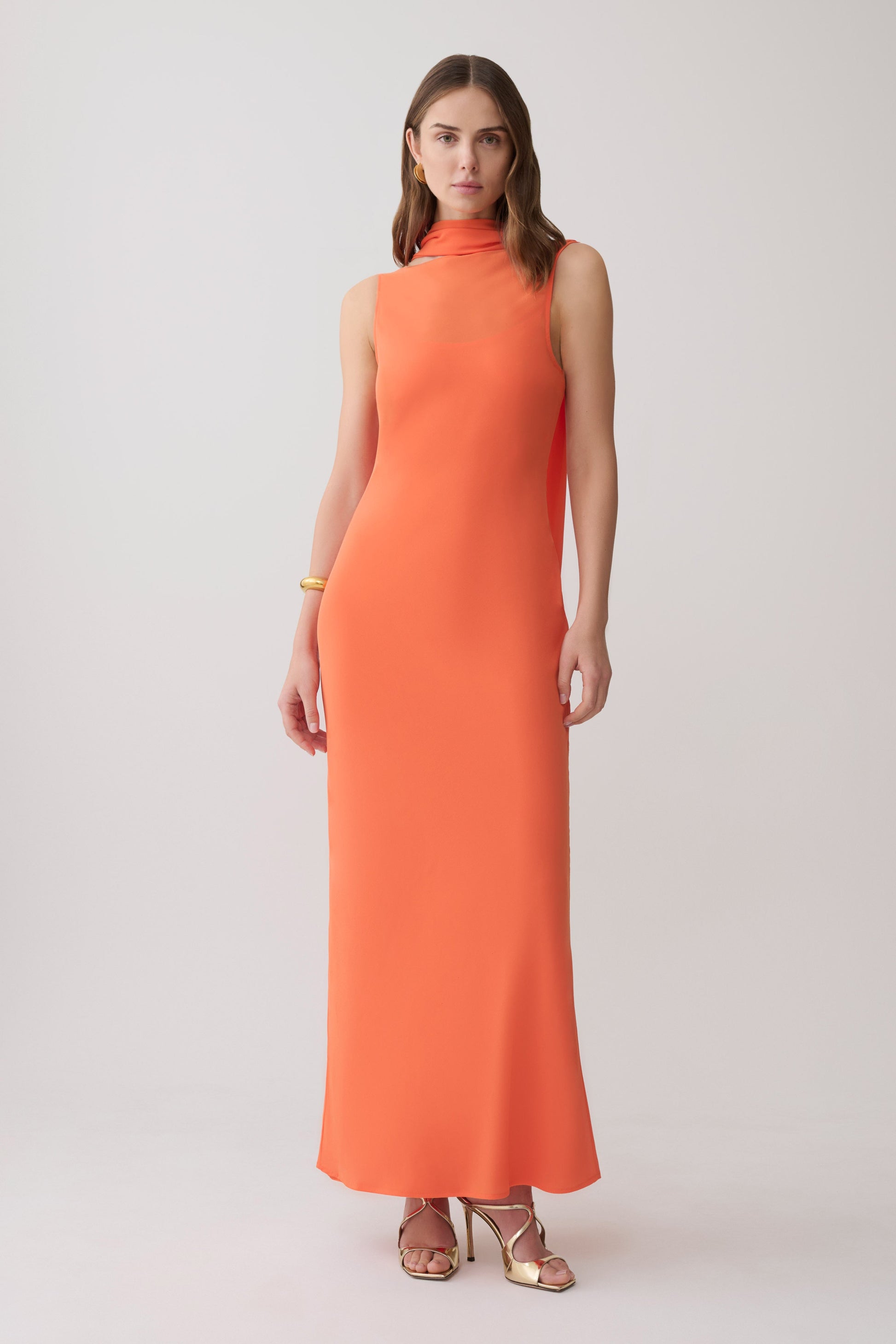 Dakota Chiffon Maxi Dress With Scarf - Orange #2