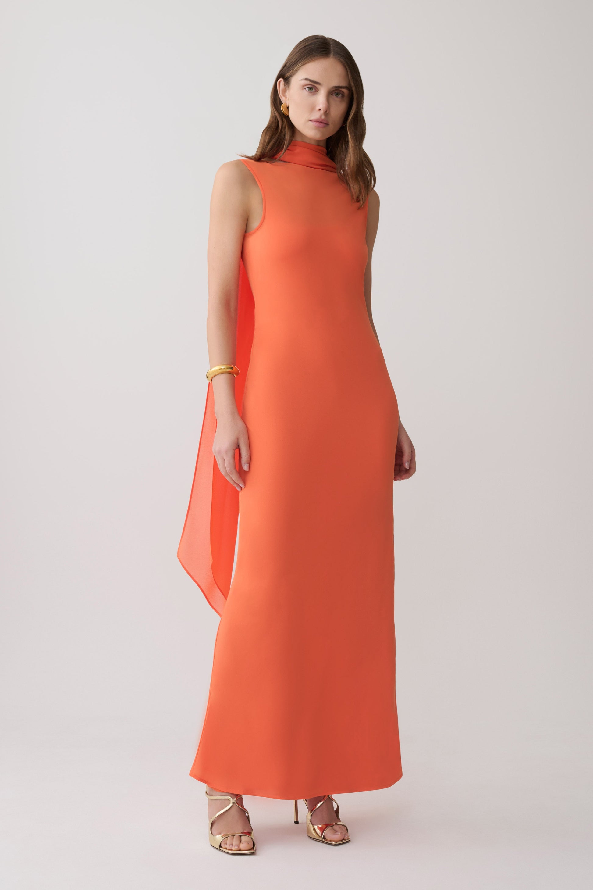 Dakota Chiffon Maxi Dress With Scarf - Orange #4