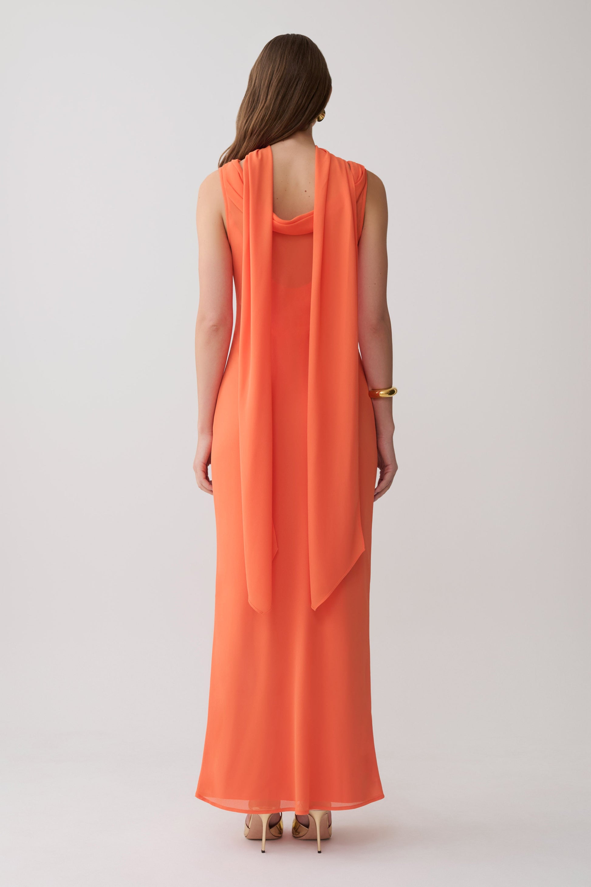 Dakota Chiffon Maxi Dress With Scarf - Orange #3
