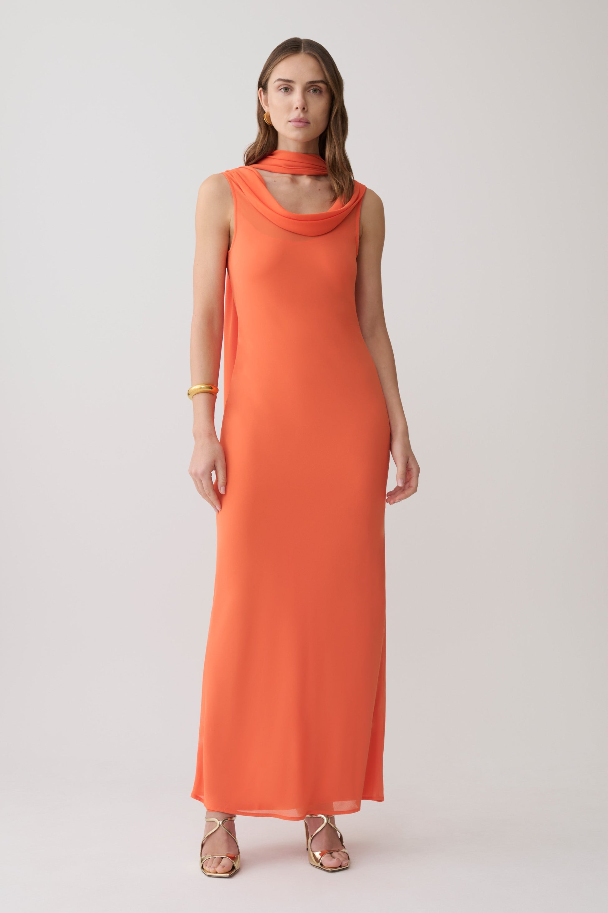 orange dress with neck scarf Womens Lipsy Orange Halter Neck Scarf Satin Maxi Dress 12