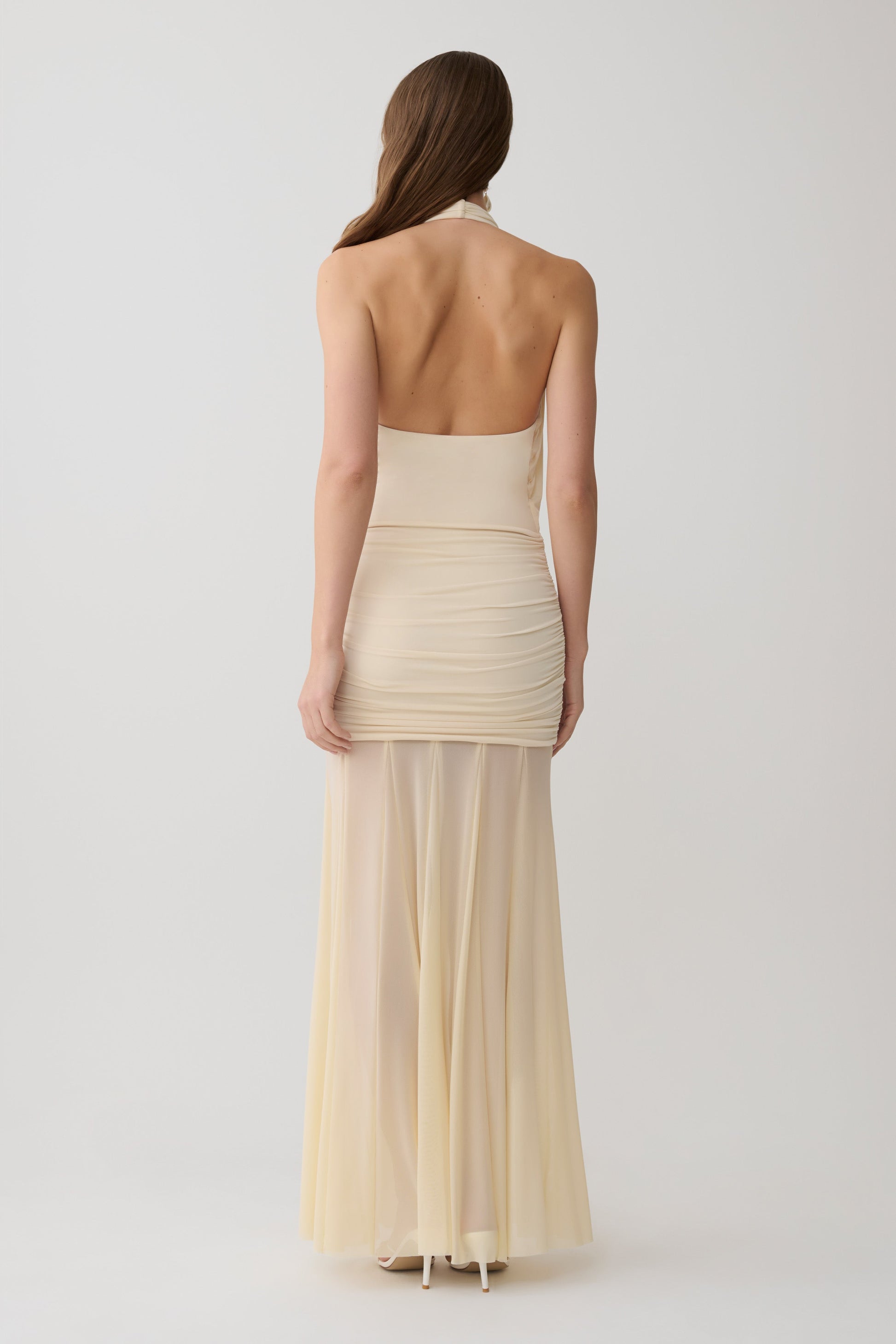 Jorja Draped Halter Slinky Maxi Dress - Ivory #2