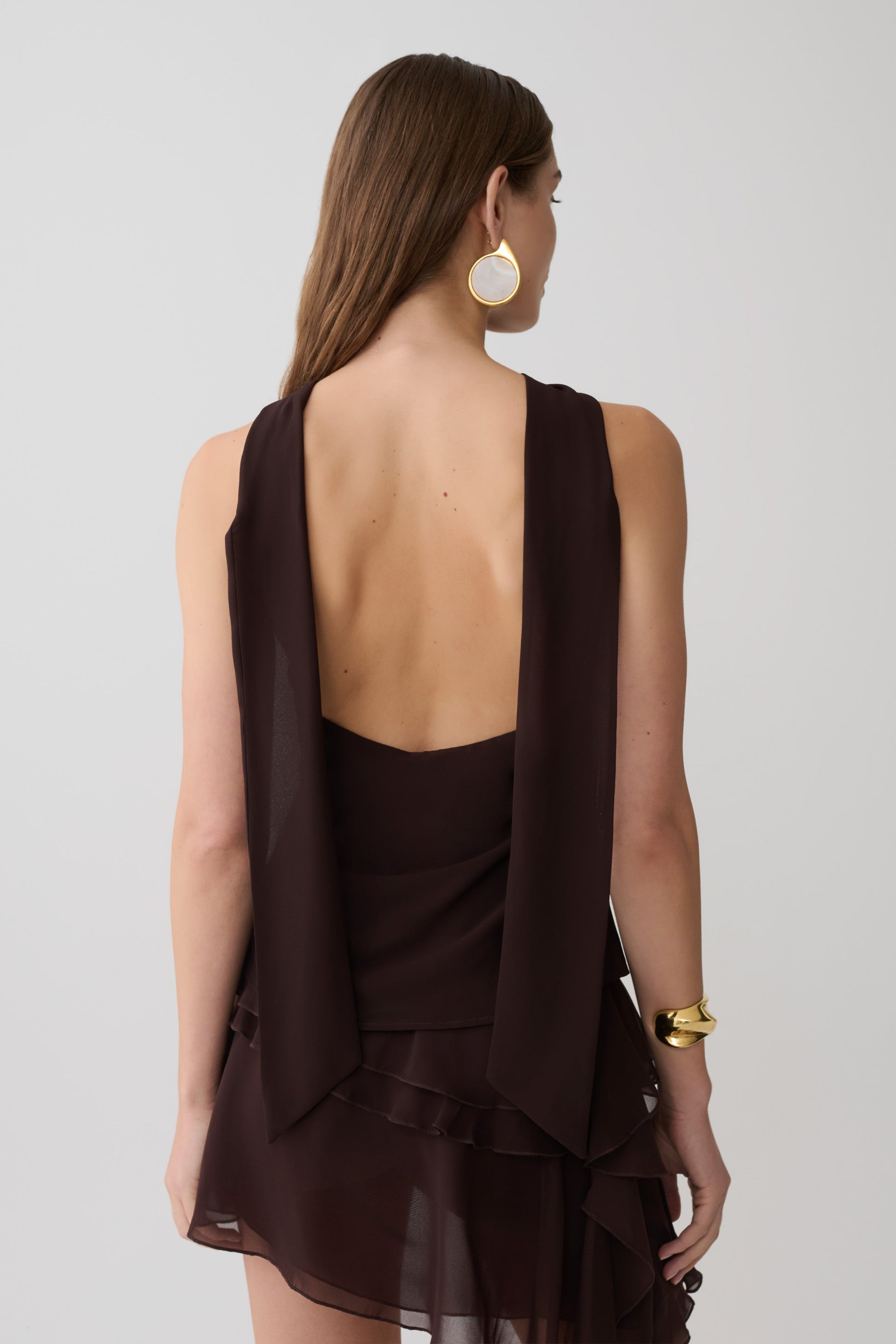Nora Chiffon Halter Sleeveless Top - Cacao Brown #2