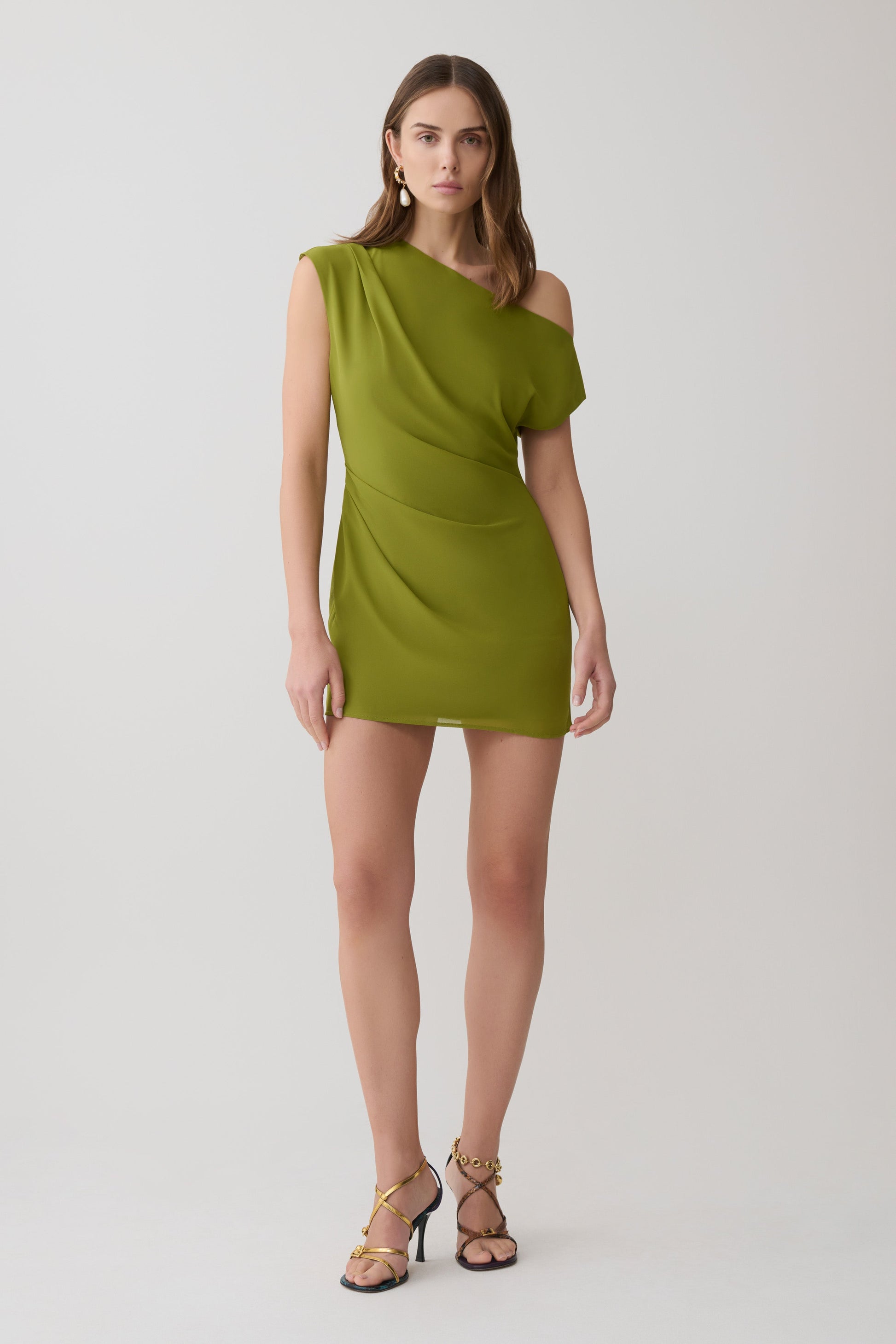 Hannah Asymmetric Neckline Mini Dress / Olive | MESHKI