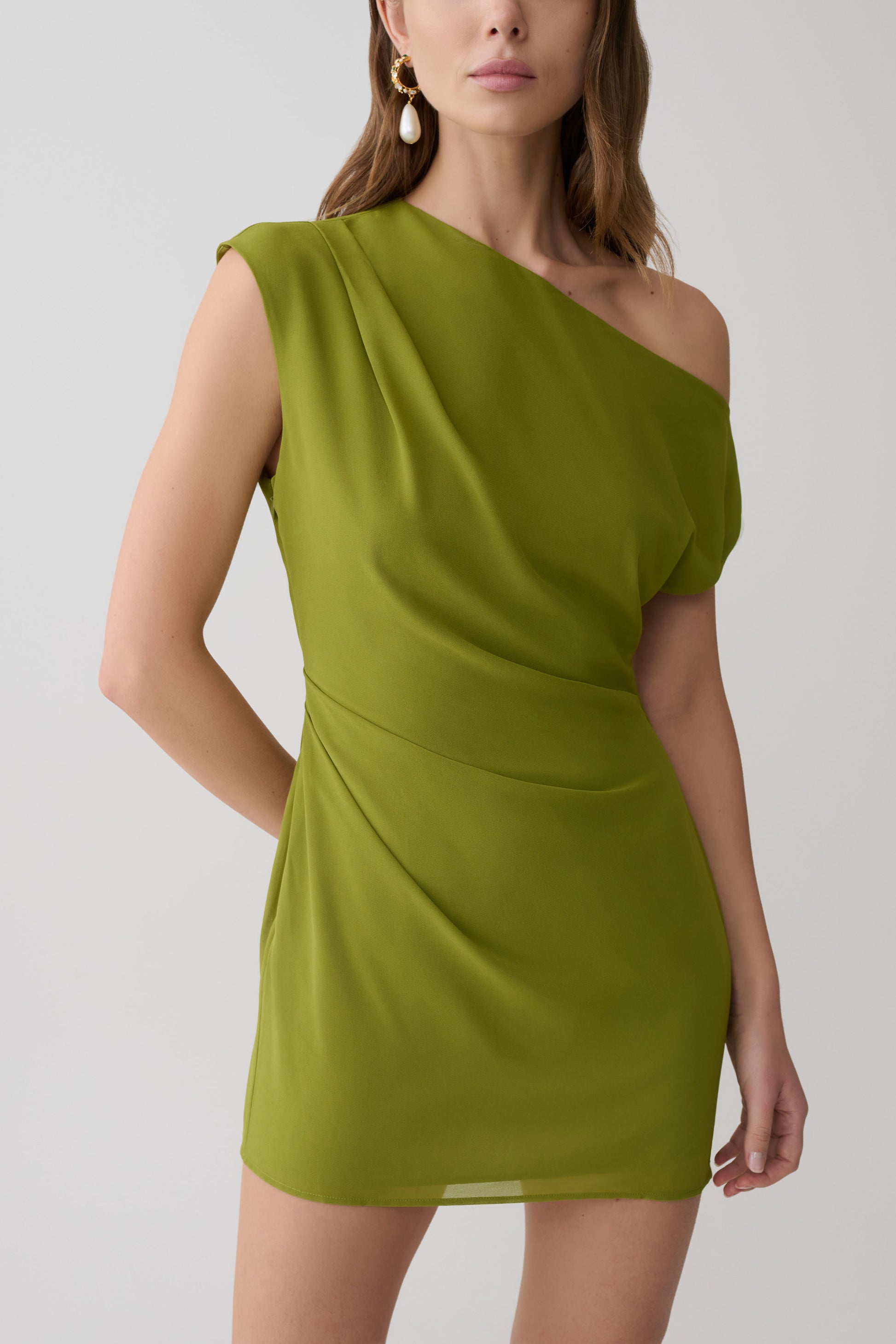 asymmetric neckline mini dress Nysha Asymmetric Neckline Mini Dress Oat