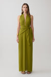 Gianna Satin Halter Maxi Dress - Olive