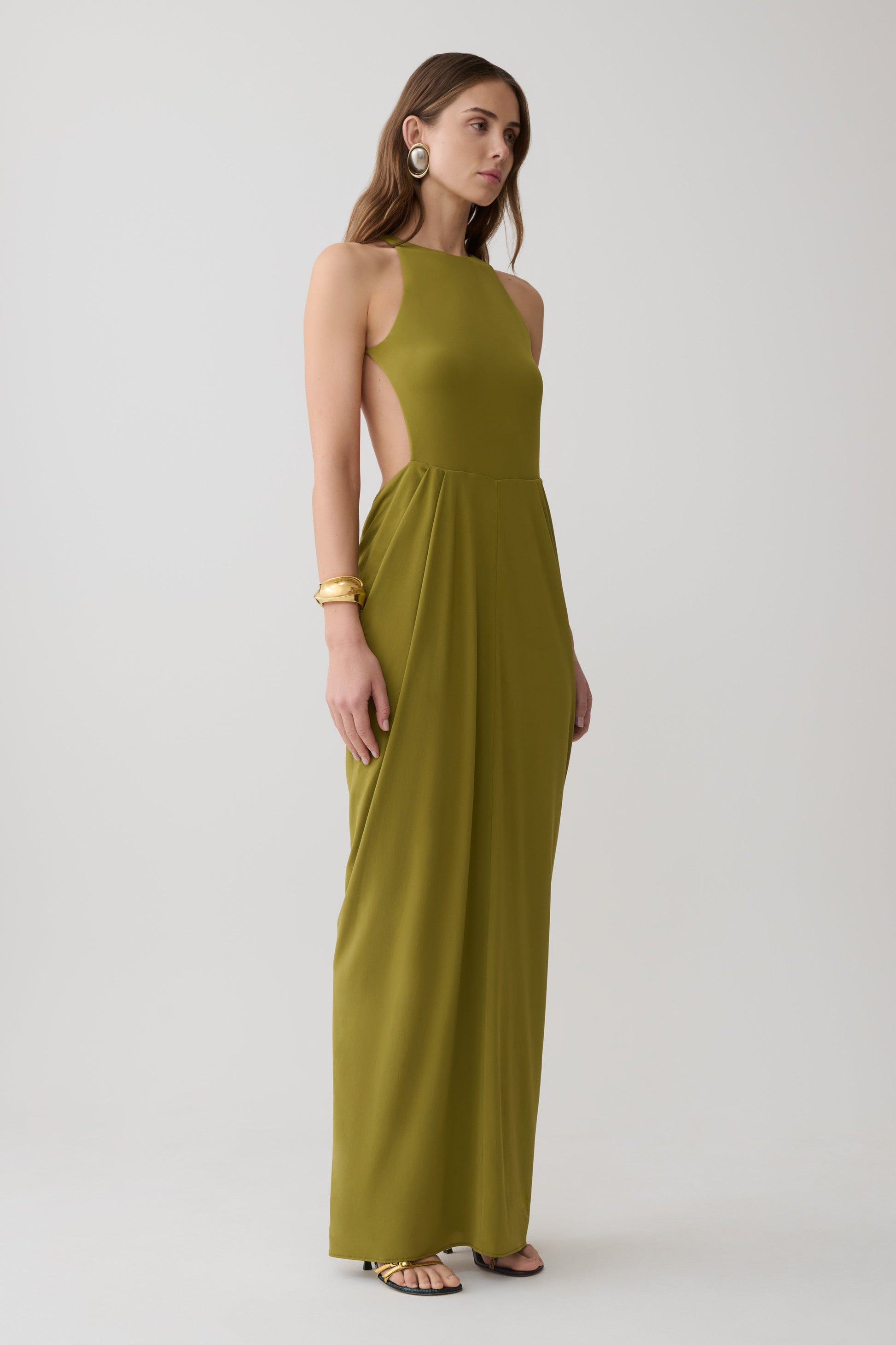 Bahari Low Back Halter Maxi Dress / Vintage Olive | MESHKI