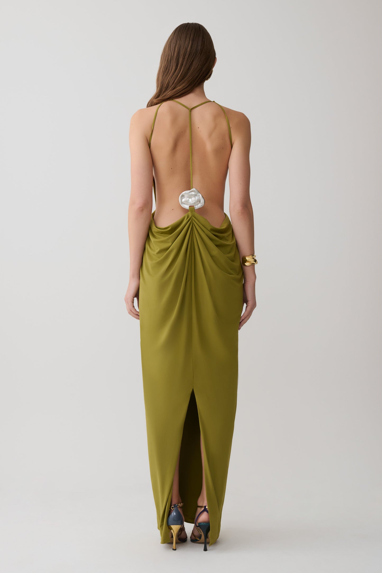 Bahari Low Back Halter Maxi Dress / Vintage Olive | MESHKI