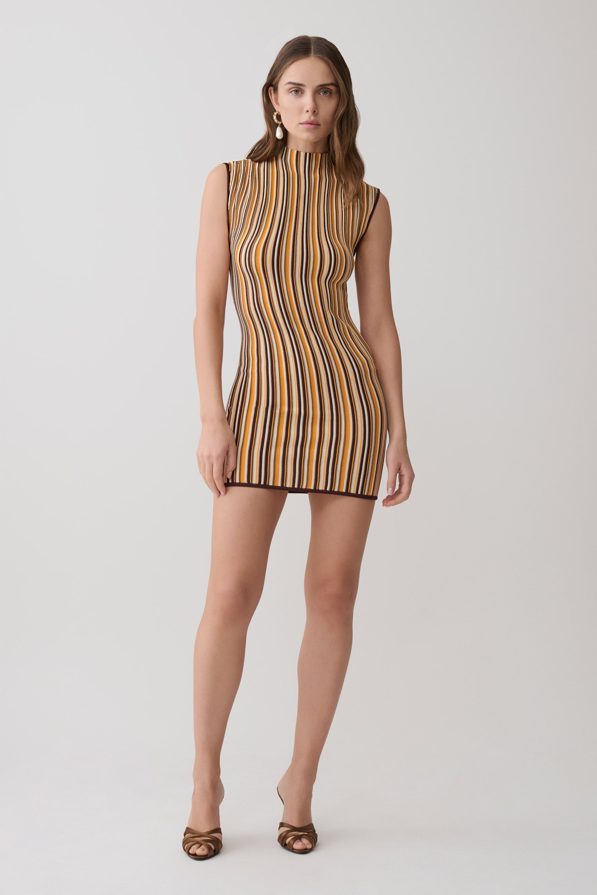 Meggie Striped Sleeveless Mini Dress / Orange/Chocolate | MESHKI