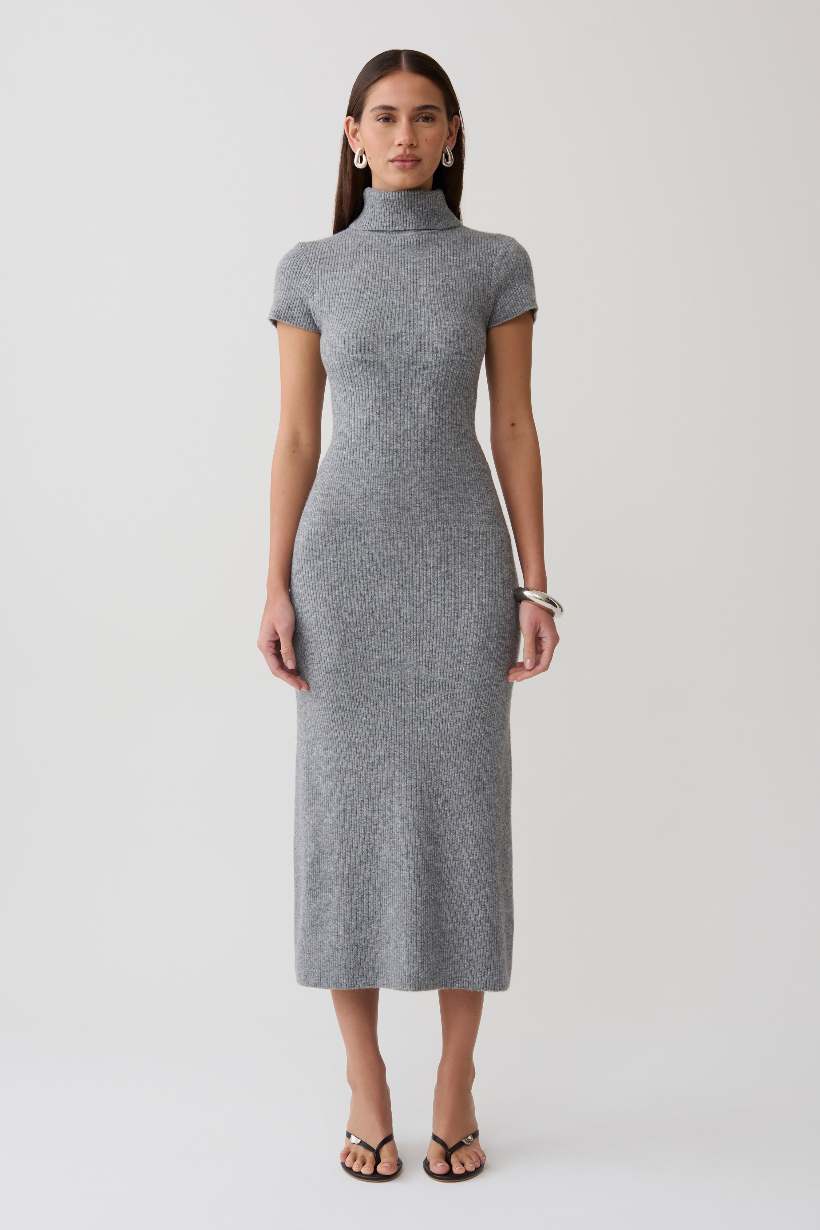 ワンピース Pantheon Checked Knit Dress gray Goldie High Neck Knit Midi Dress - Grey Marle | MESHKI US