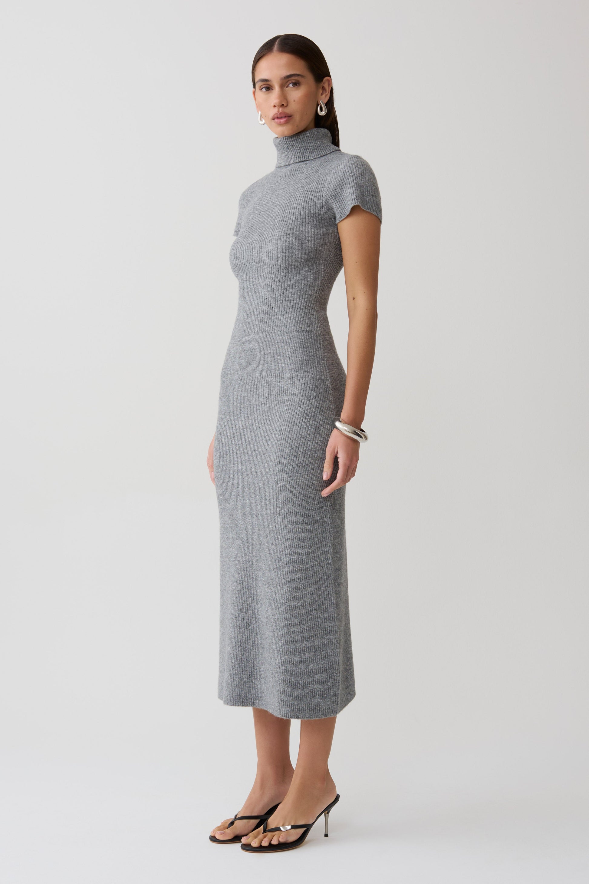 Goldie High Neck Knit Midi Dress - Grey Marle #4