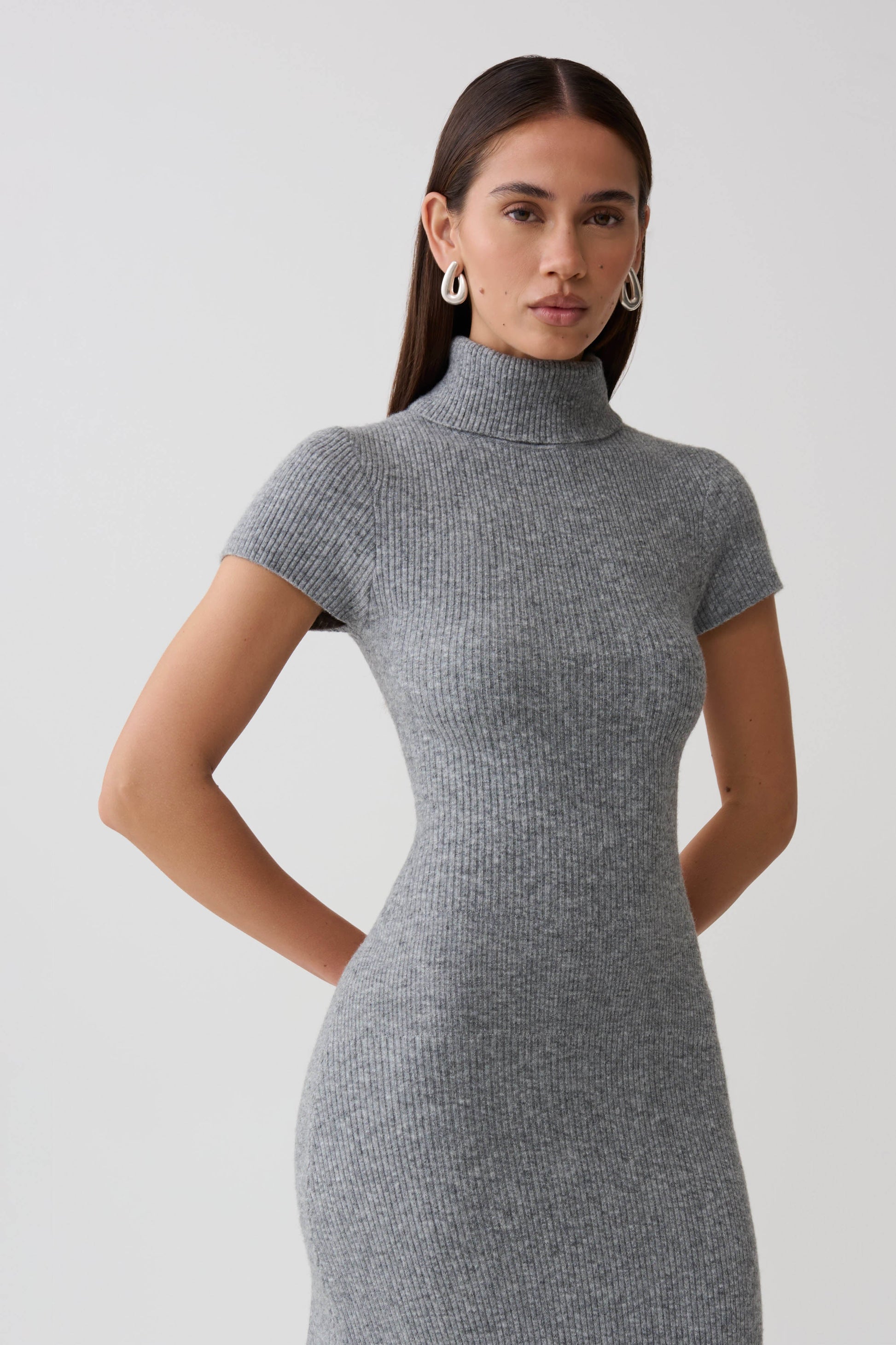 Goldie High Neck Knit Midi Dress - Grey Marle #3